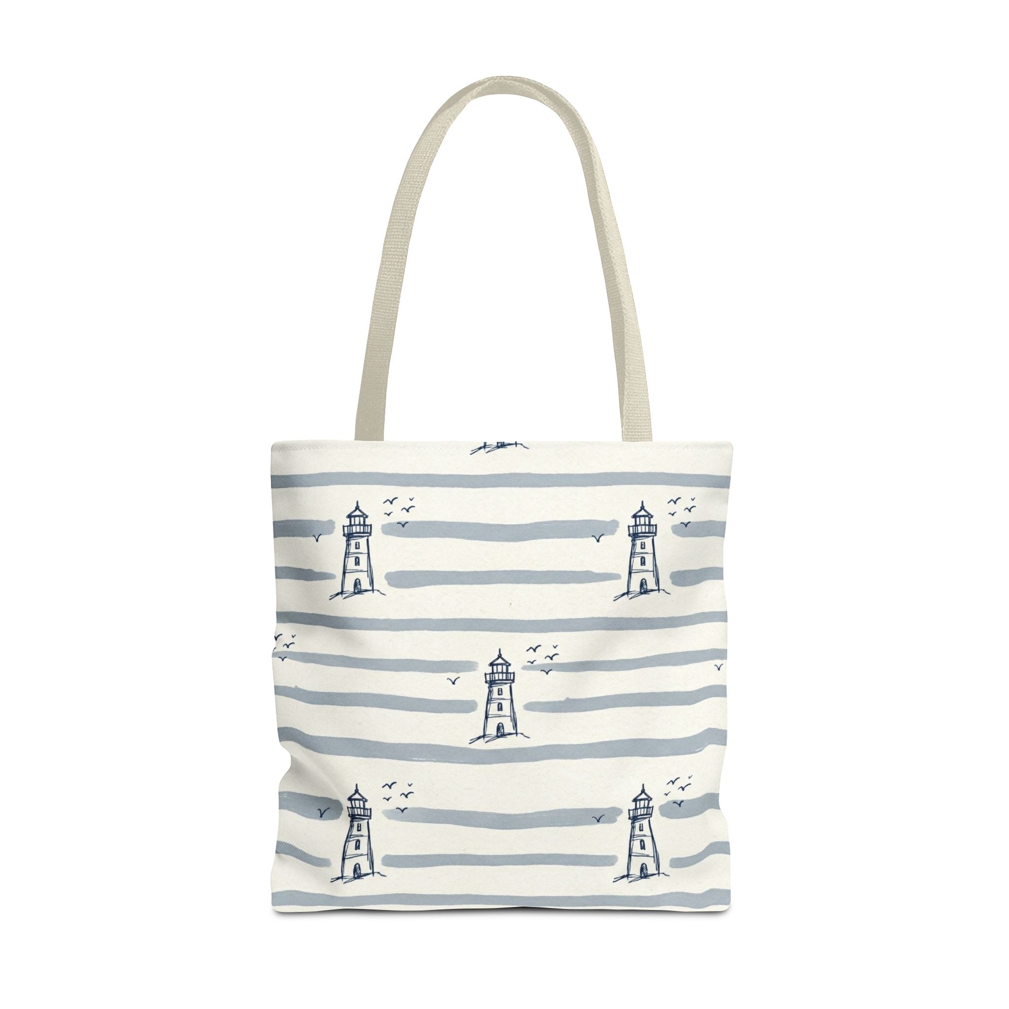 Nautical Lighthouse Pattern Tote Bag | Striped Coastal Beach Tote