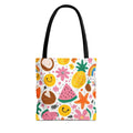 Tropical Fruit Pattern Tote Bag | Pineapple Watermelon Coconut Smiley