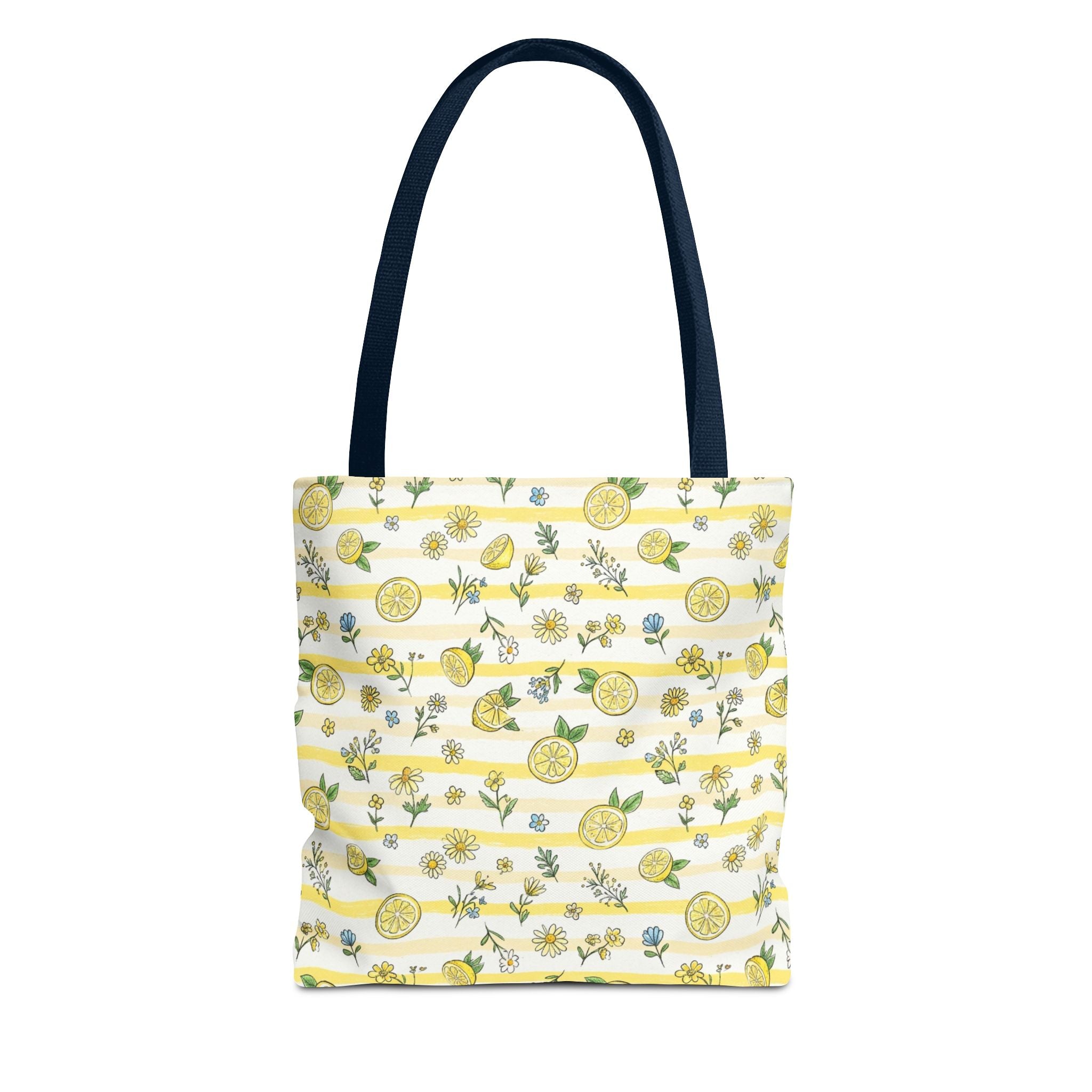 Lemon Stripe Pattern Tote Bag | Citrus Floral All-Over Print