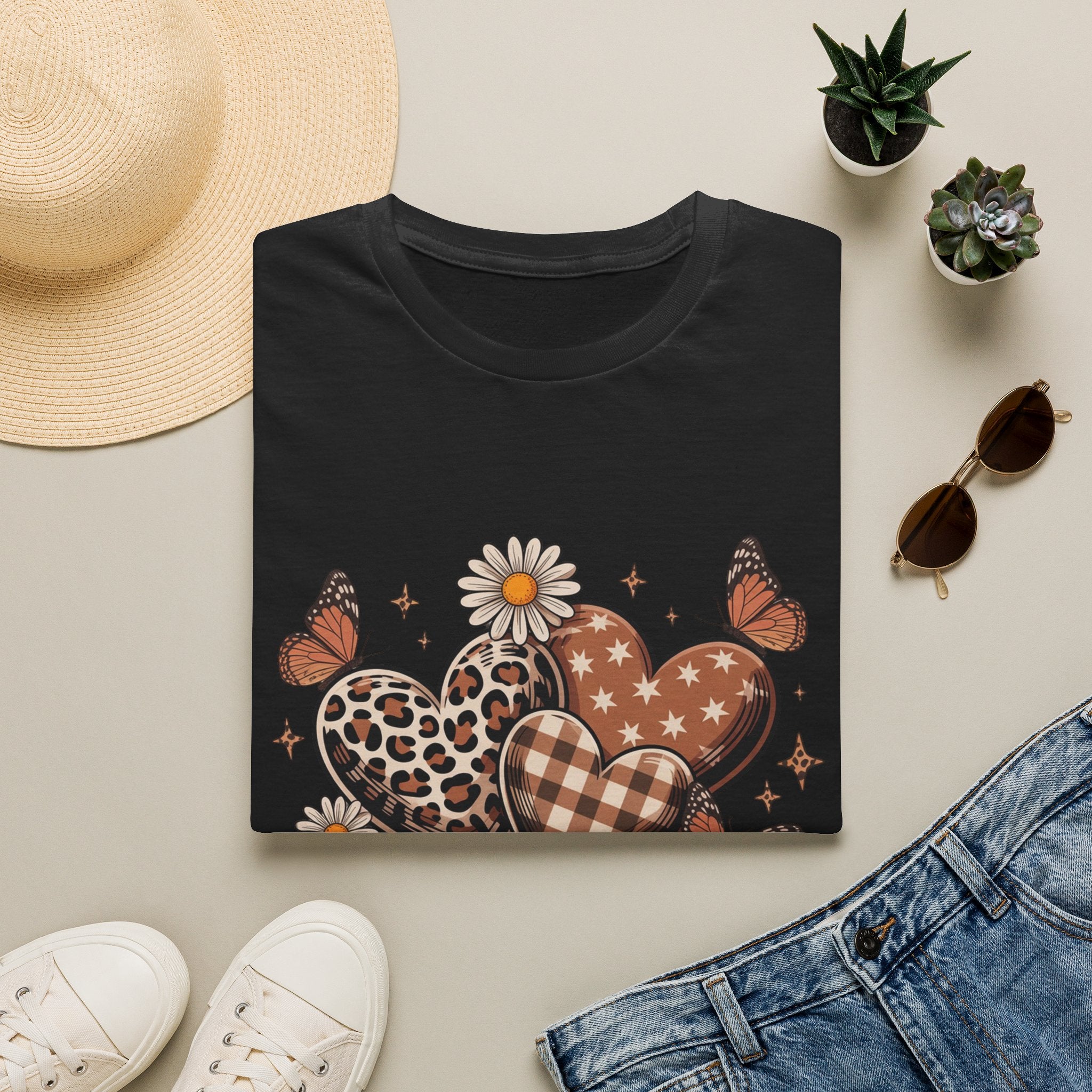 Mama Leopard Gingham Hearts T-Shirt | Daisy Butterflies Mom Design
