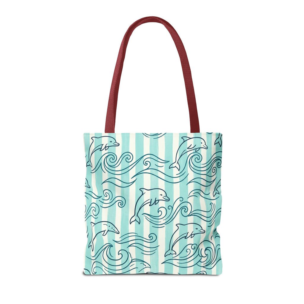 Dolphin Wave Pattern Tote Bag | Aqua Striped Ocean Design