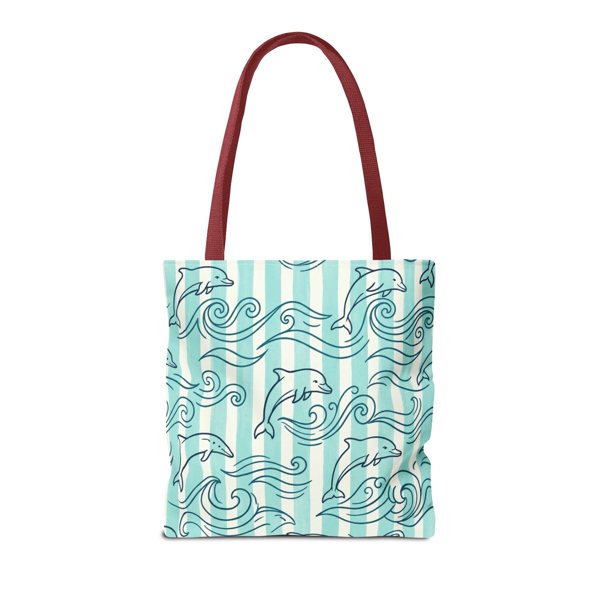 Dolphin Wave Pattern Tote Bag | Aqua Striped Ocean Design
