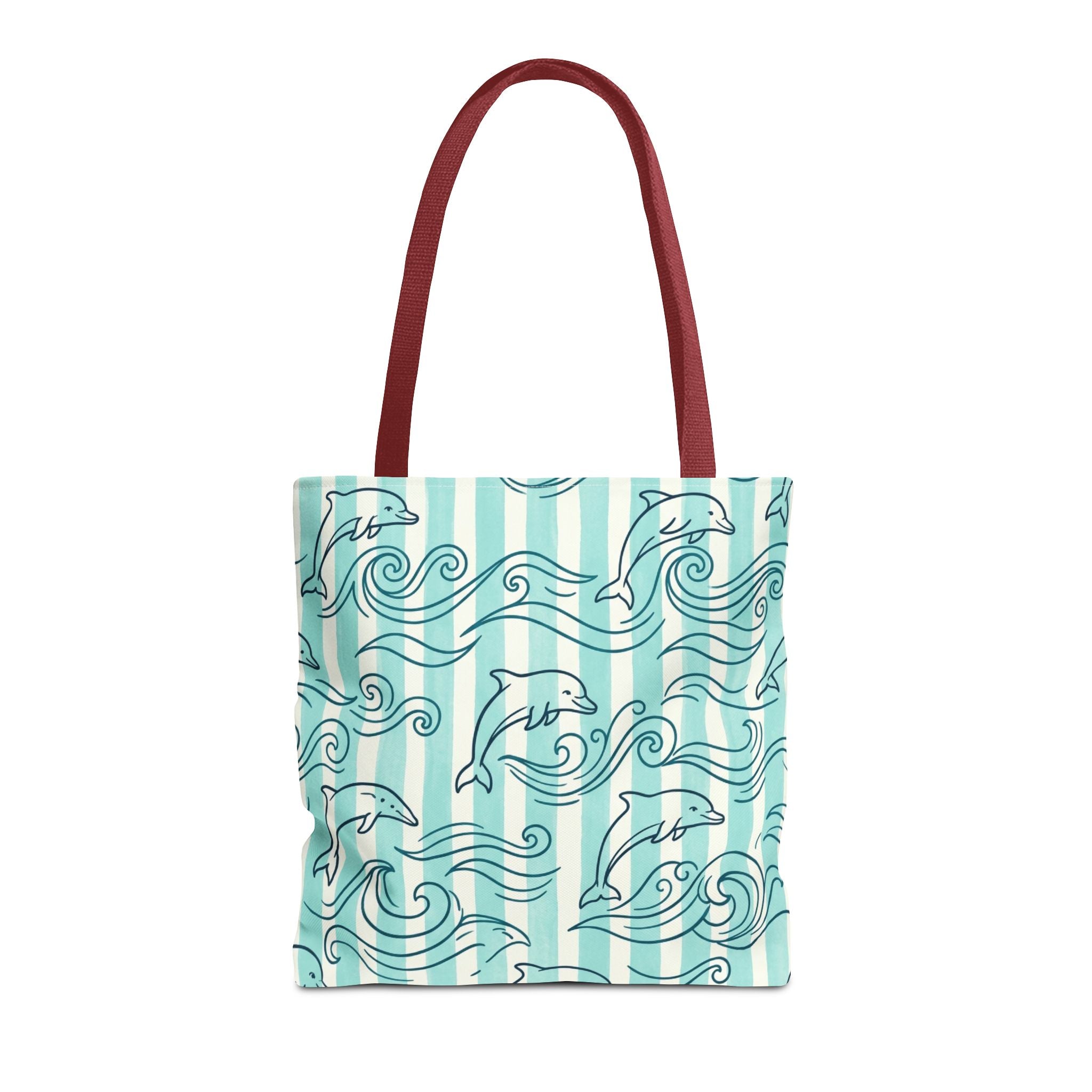 Dolphin Wave Pattern Tote Bag | Aqua Striped Ocean Design