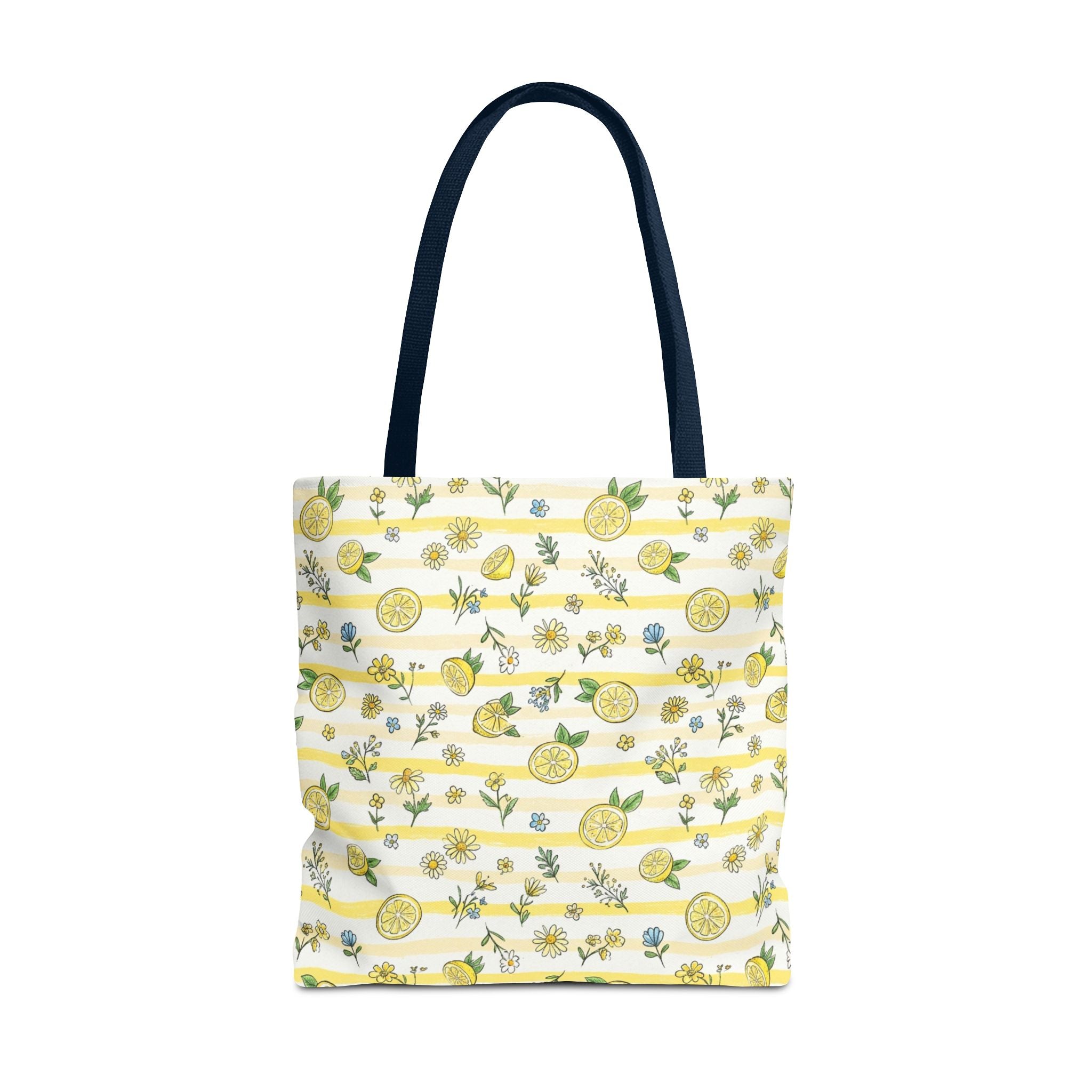 Lemon Stripe Pattern Tote Bag | Citrus Floral All-Over Print