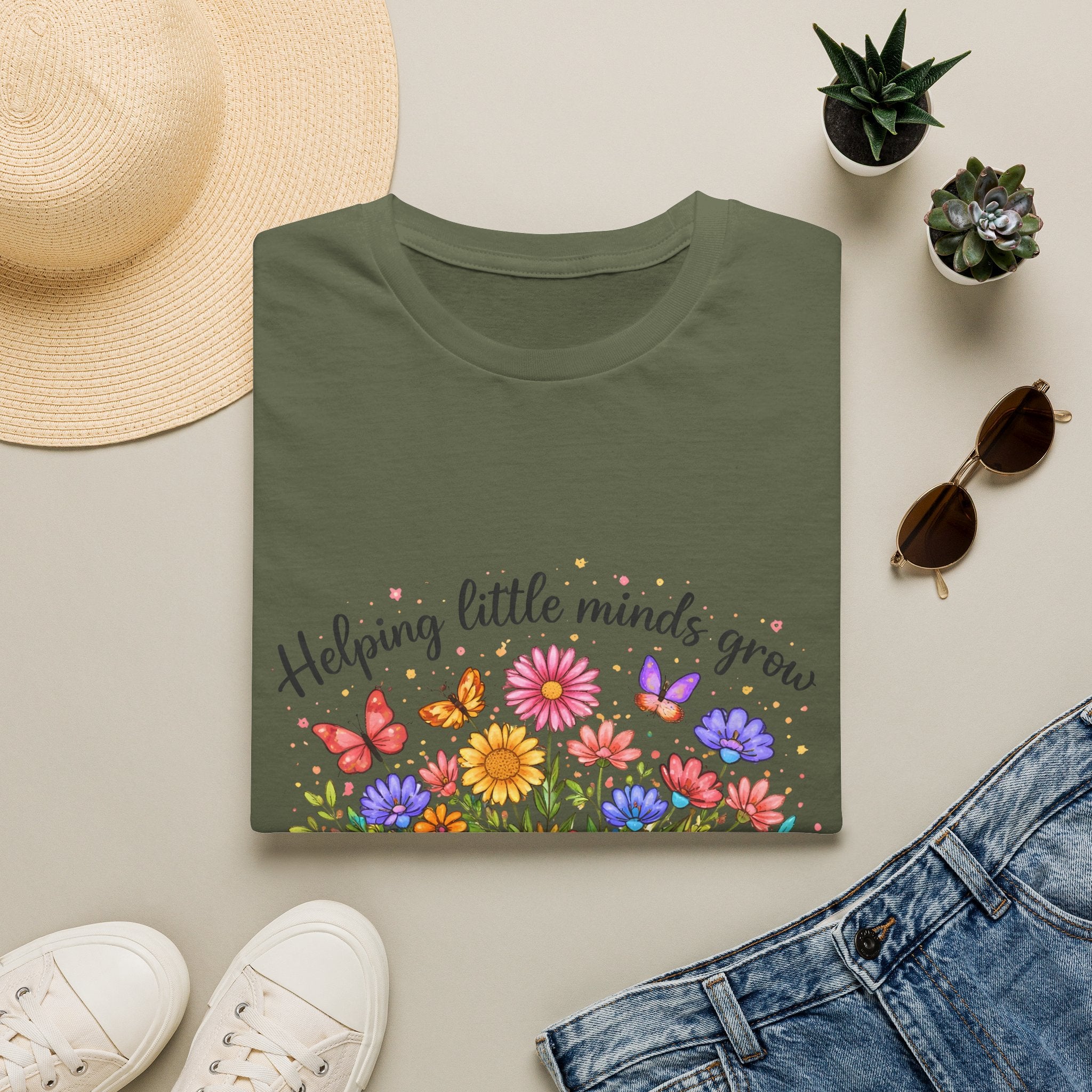 Helping Little Minds Grow T-Shirt | Teach Love Inspire, Floral Open Book Design