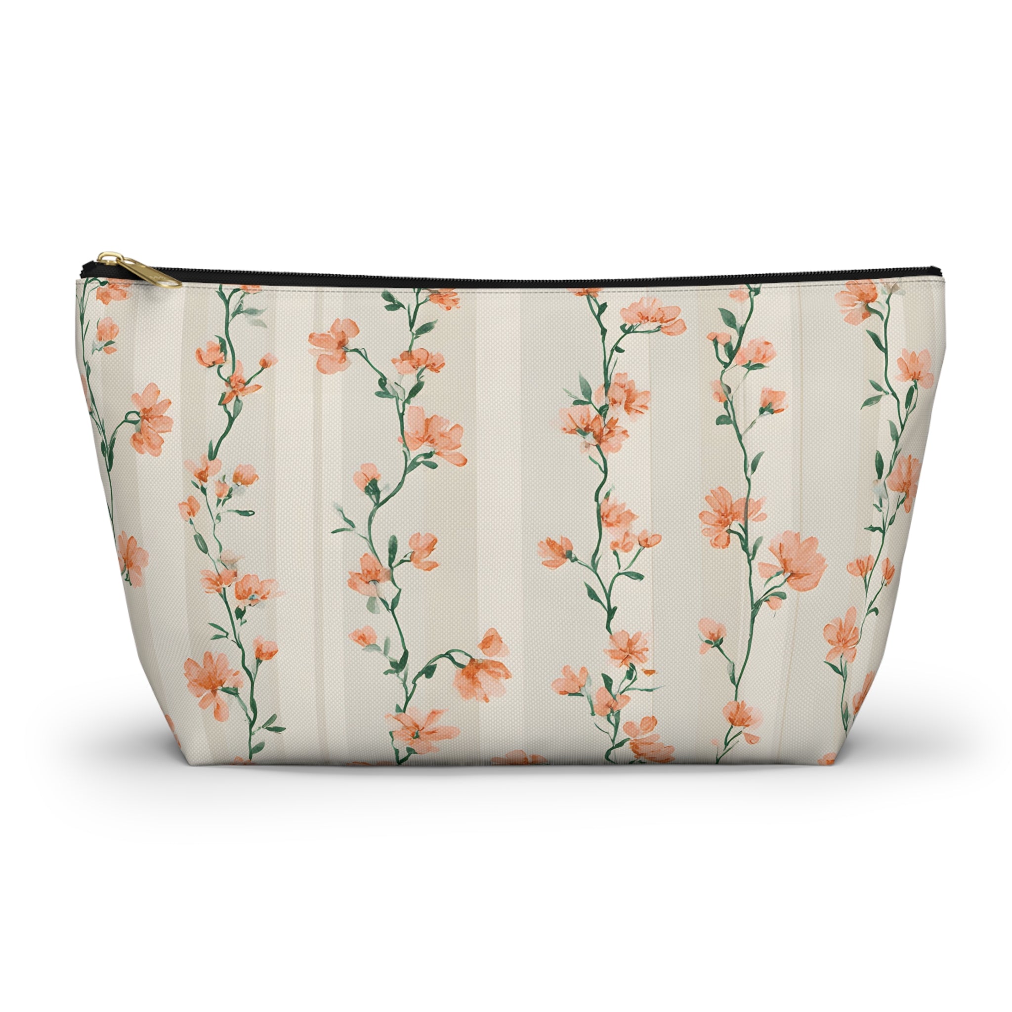 Peach Floral Vines Accessory Pouch | T-Bottom Makeup Bag