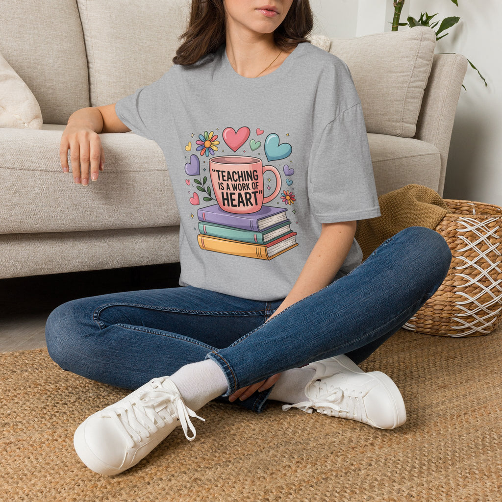 Teaching Is a Work of Heart T-Shirt | Teacher Mug and Books Design