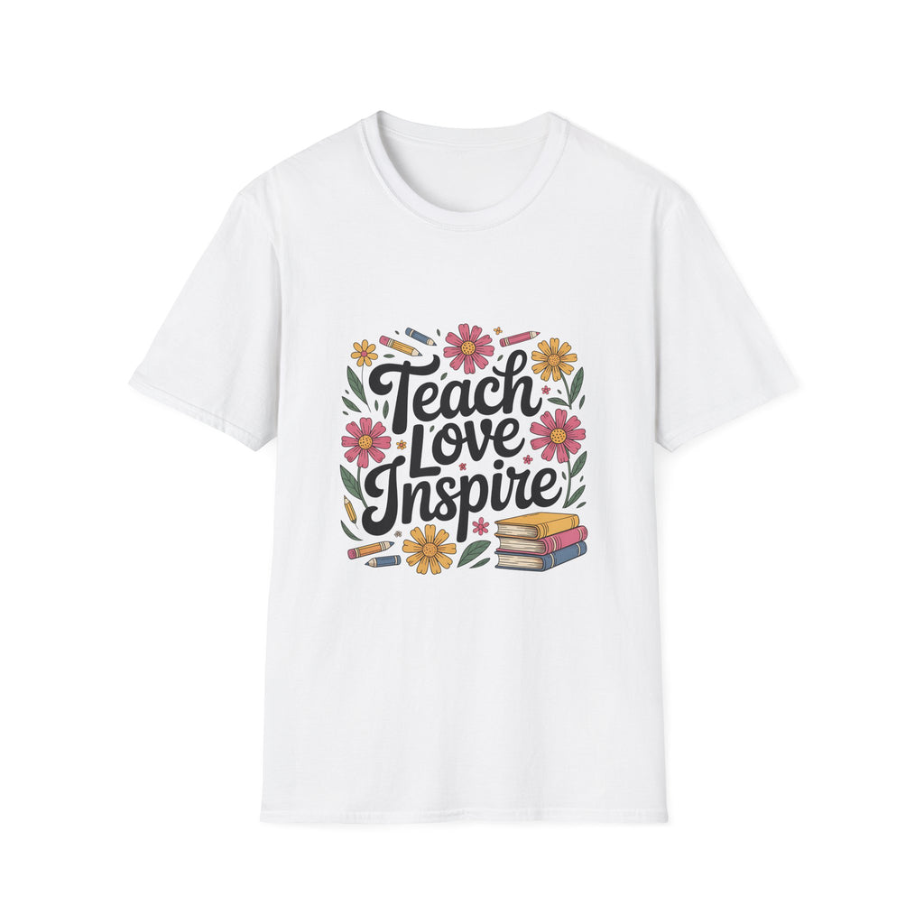 Teach Love Inspire T-Shirt | Floral Books Teacher Appreciation