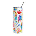 20oz Stainless Steel Tumbler — Colorful School Supplies Pattern (Crayons, Rainbows, Apple)