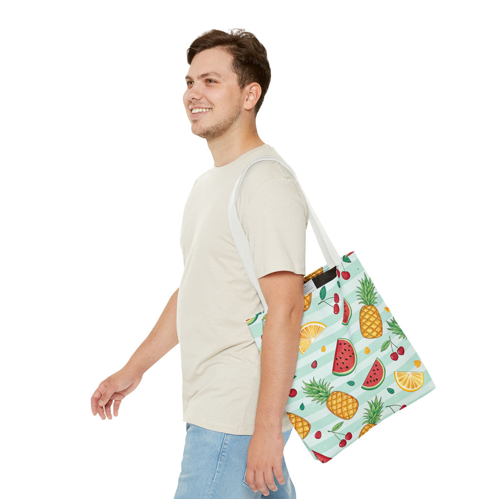 Tropical Fruit Pattern Tote Bag | Pineapple Watermelon Cherry Citrus Beach