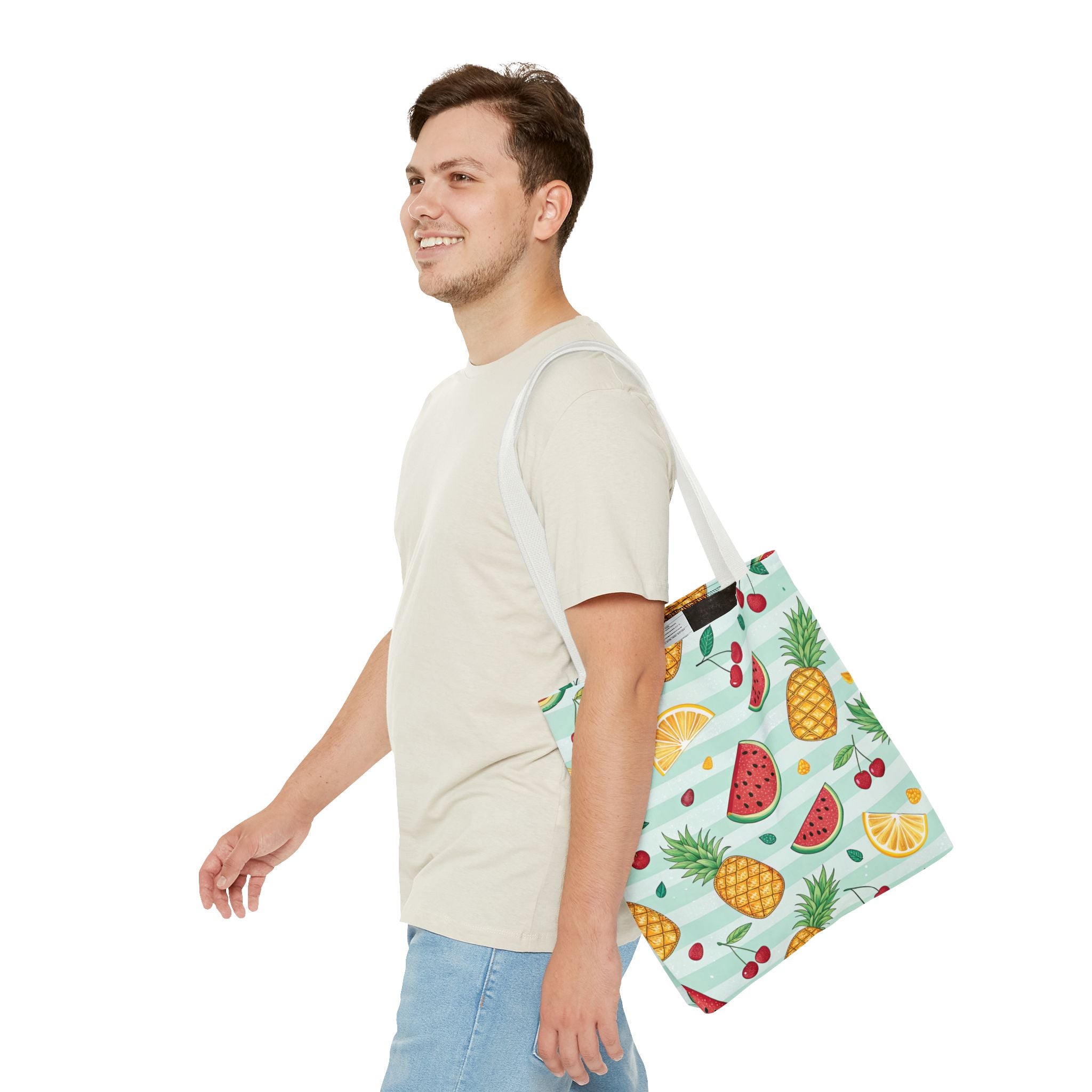 Tropical Fruit Pattern Tote Bag | Pineapple Watermelon Cherry Citrus Beach