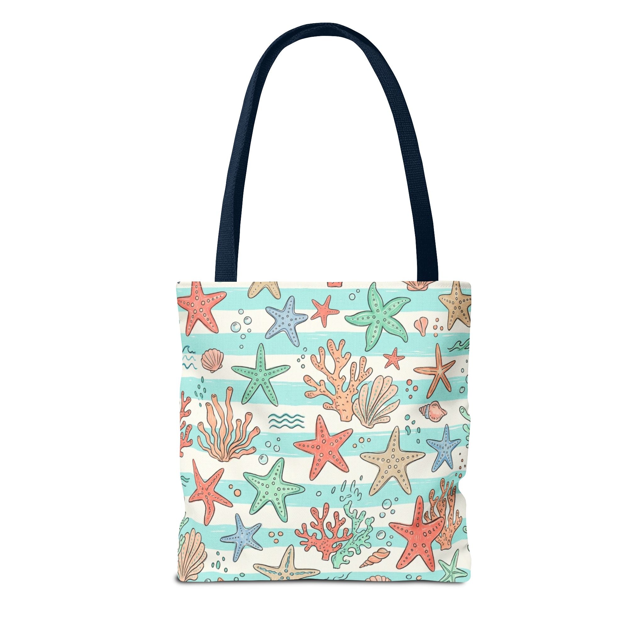 Starfish Coral Pattern Tote Bag | Beach Sea Life Striped Nautical Design