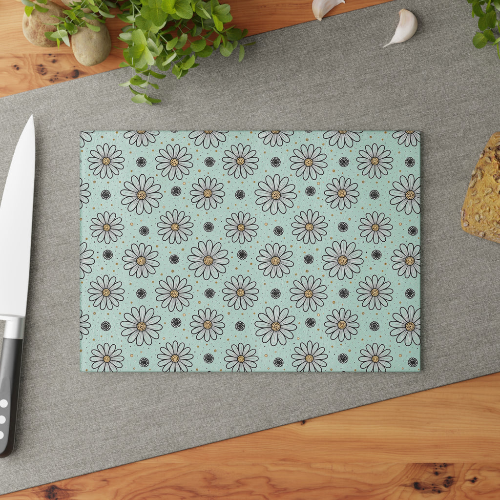 Daisy Pattern Glass Cutting Board | Floral Kitchen Decor