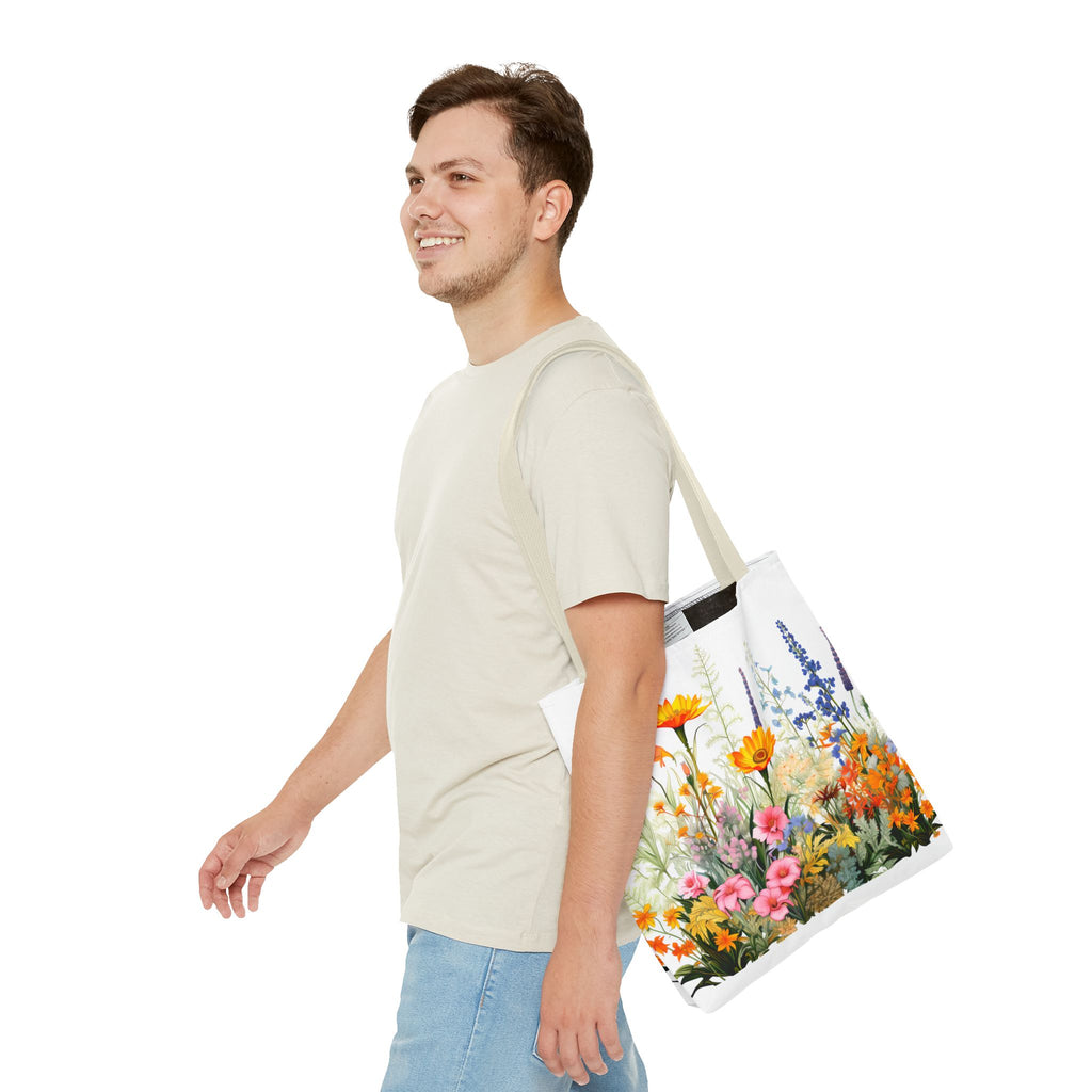 Wildflower Garden Tote Bag | Floral Meadow Illustration, Colorful Bloom Print