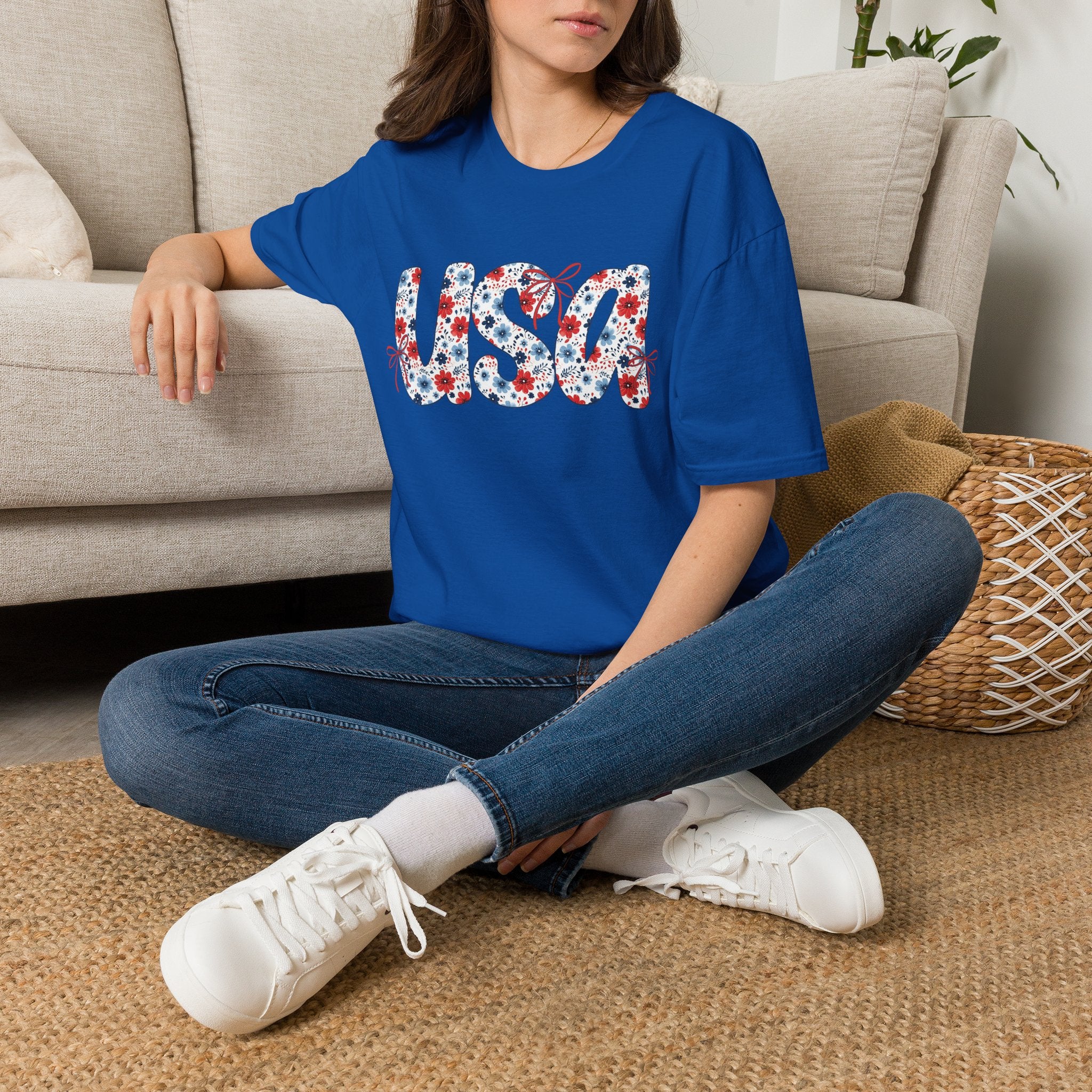 USA floral letters T-Shirt | Patriotic 4th of July design