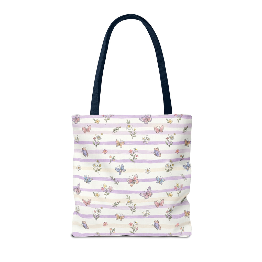 Pastel Butterfly Floral Stripe Tote