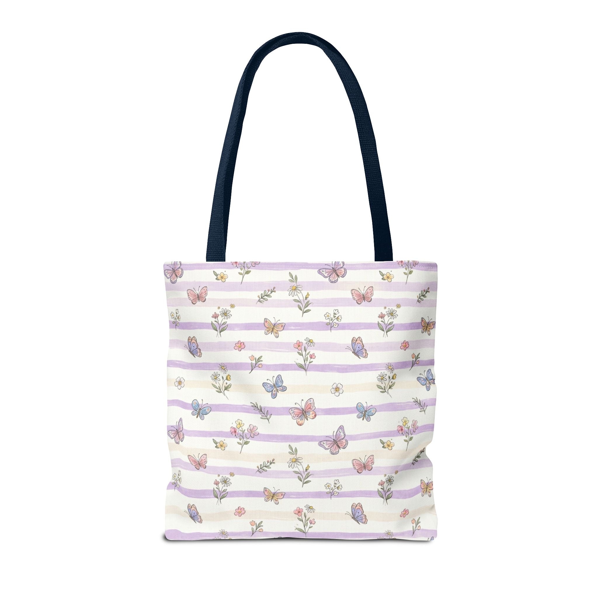 Pastel Butterfly Floral Stripe Tote