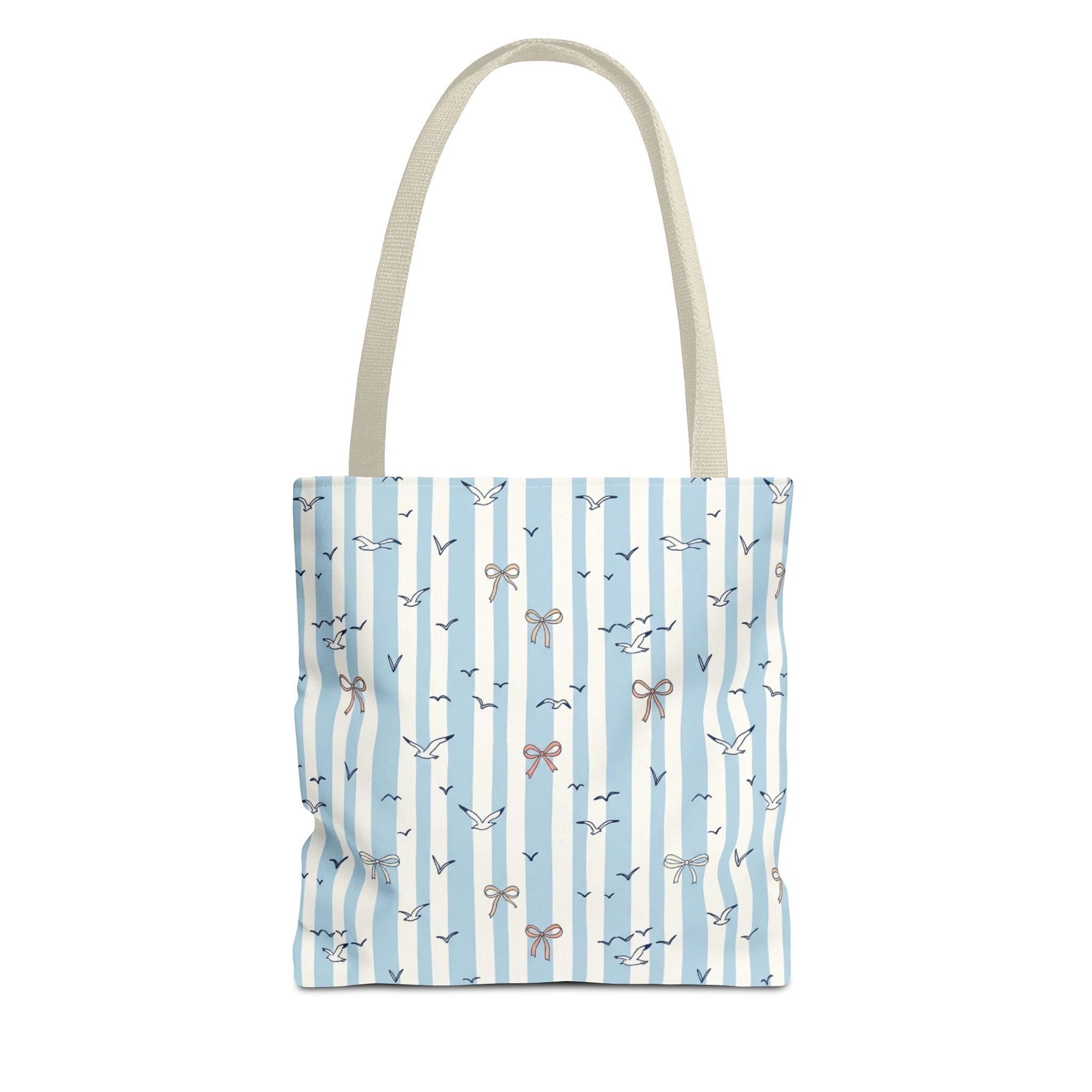 Blue Striped Bows and Birds Tote Bag