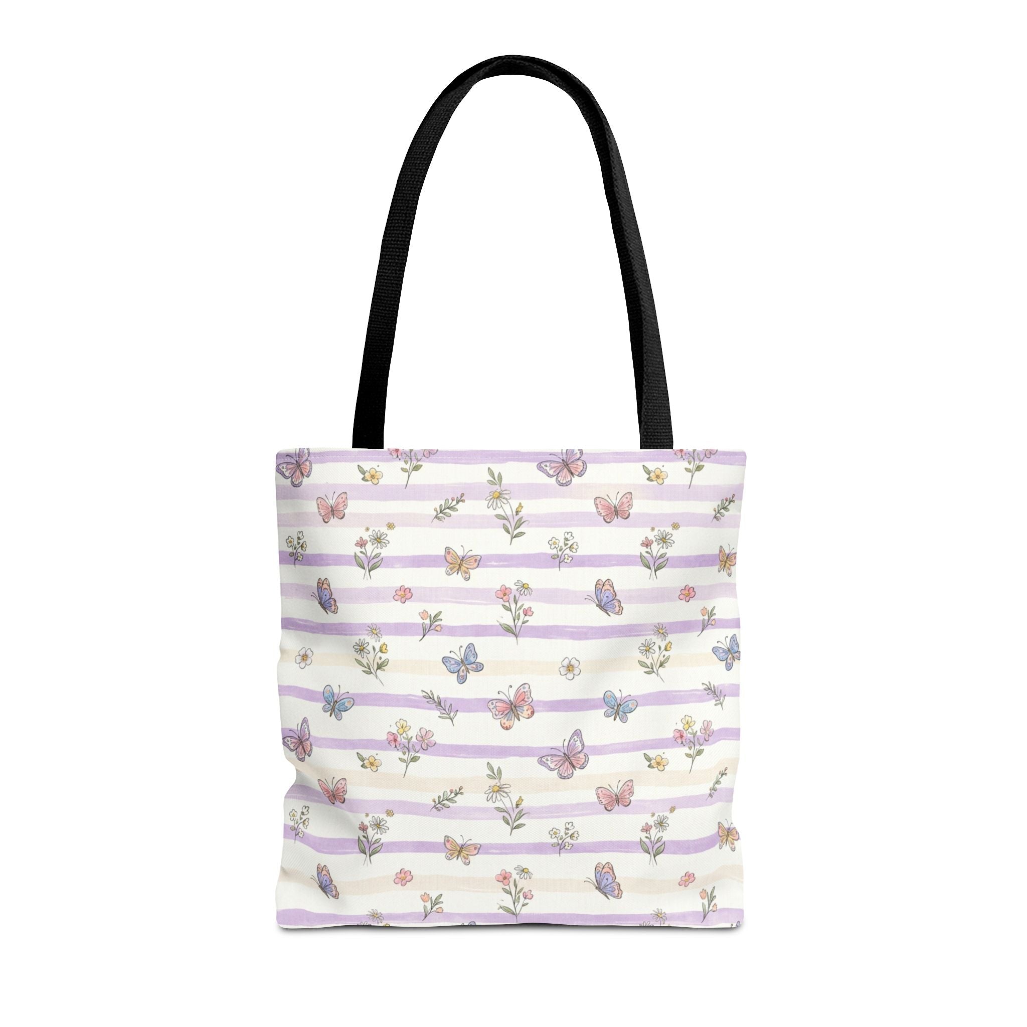 Pastel Butterfly Floral Stripe Tote