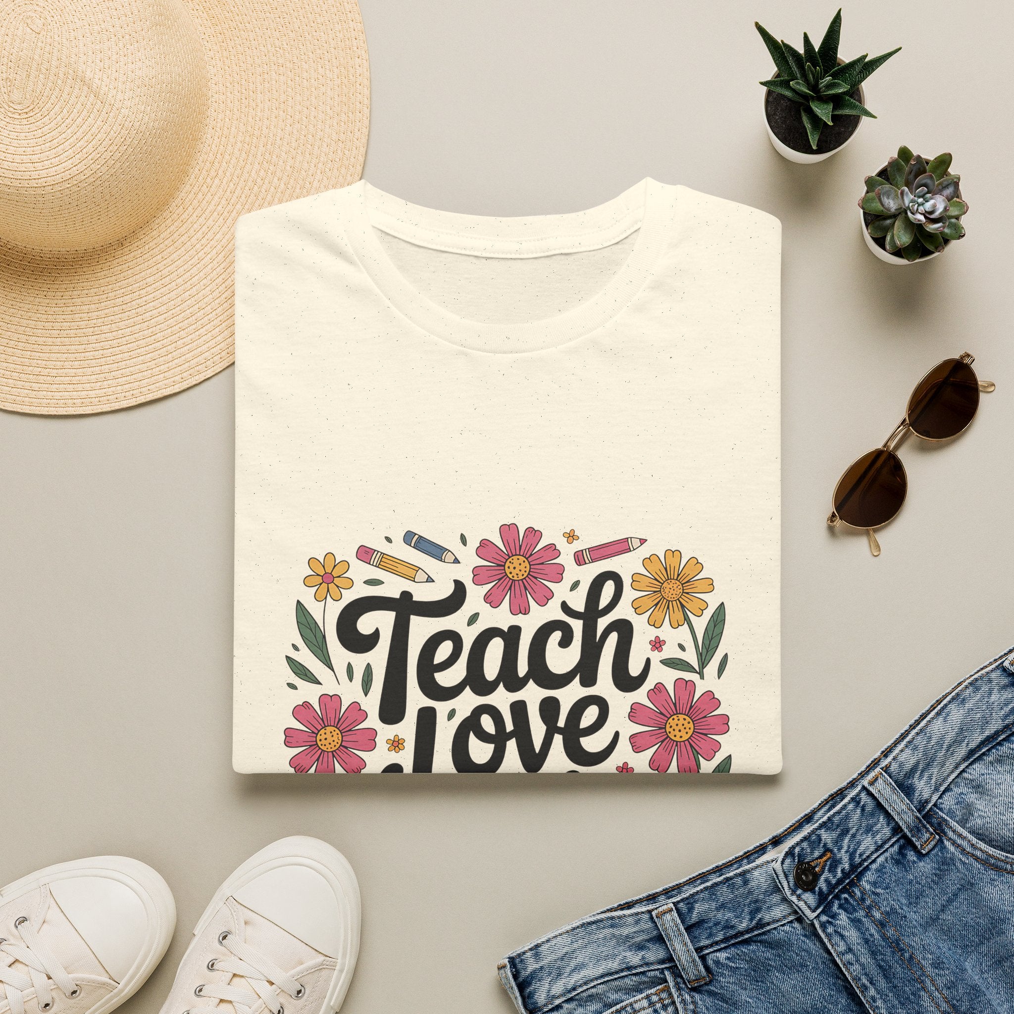 Teach Love Inspire T-Shirt | Floral Books Teacher Appreciation