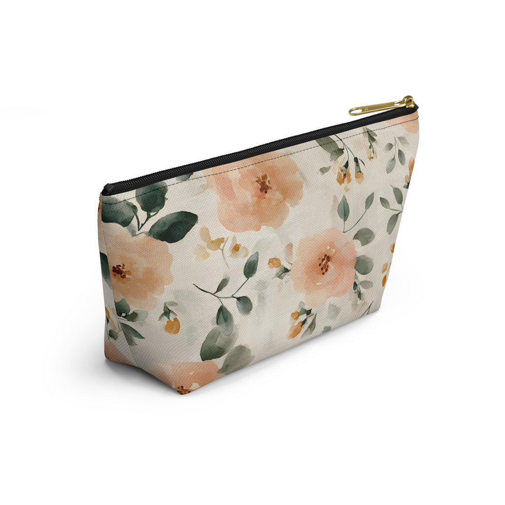 Peach Watercolor Roses Accessory Pouch