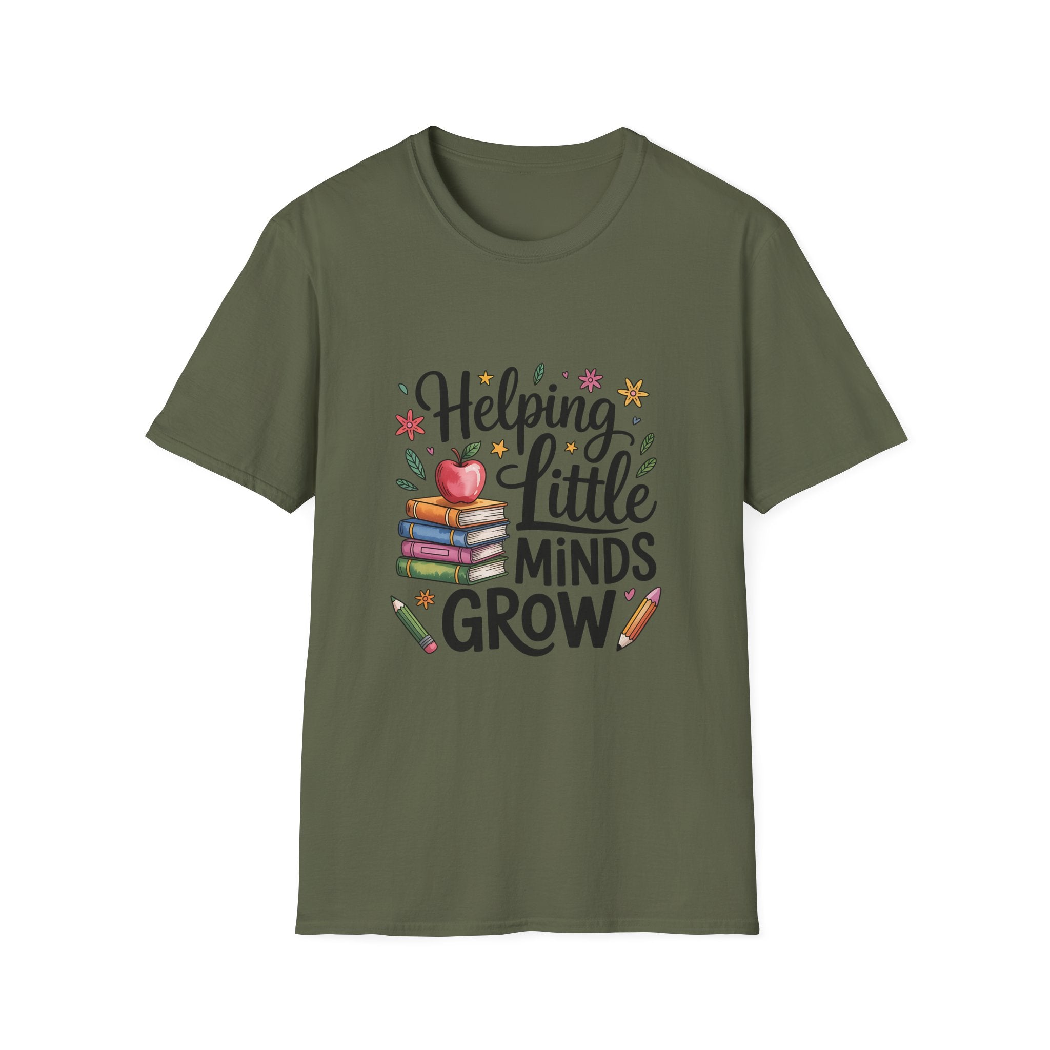 Helping Little Minds Grow T-Shirt | Teacher Books Apple Pencil Design