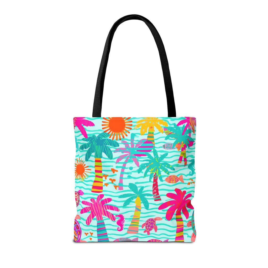 Tropical Palm Pattern Tote Bag | Colorful Beach Palms Stripe All-Over Print