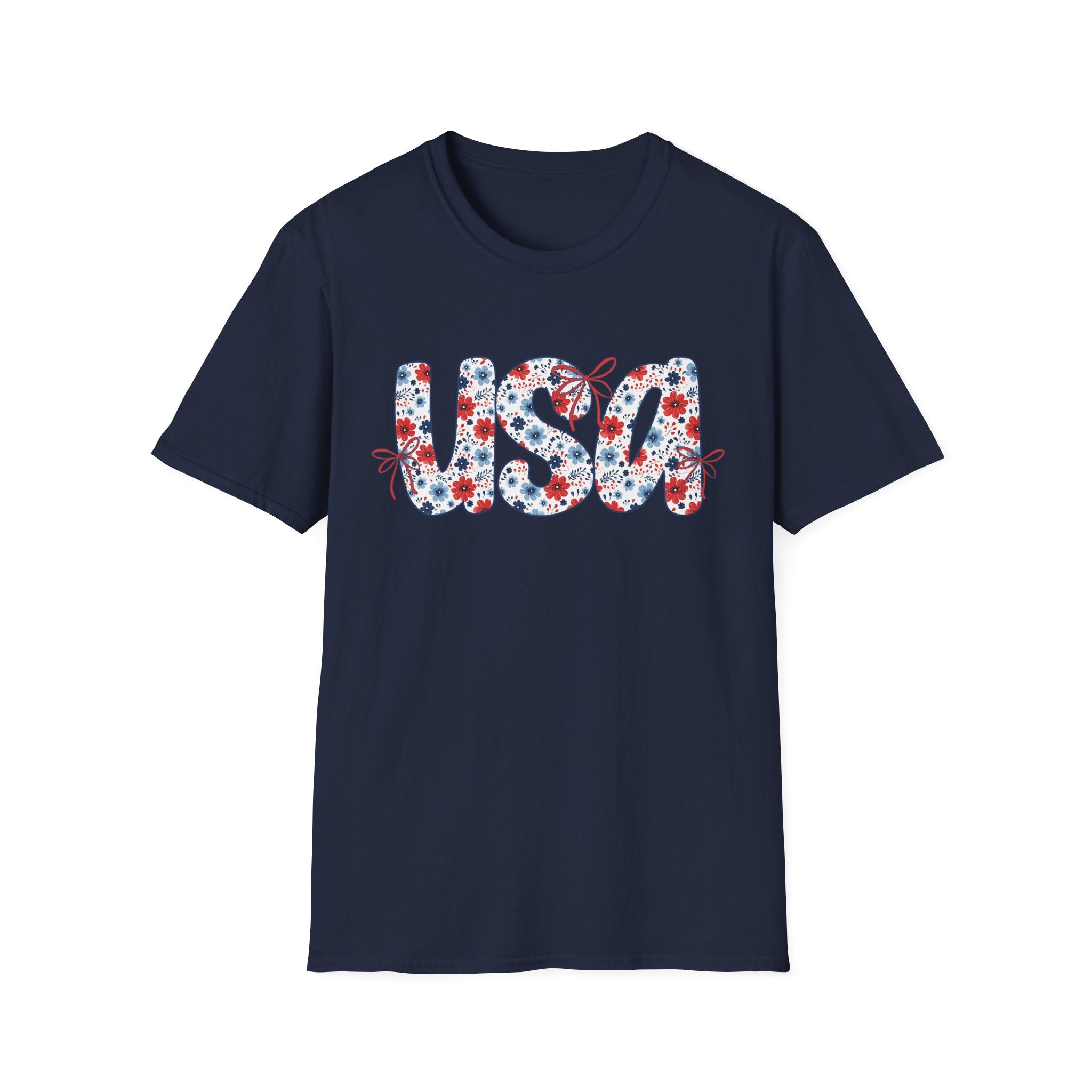 USA floral letters T-Shirt | Patriotic 4th of July design
