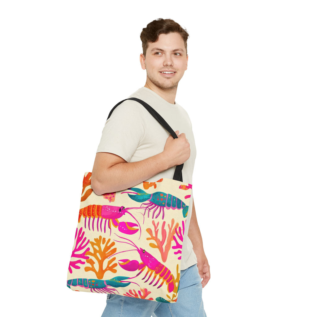 Colorful Lobster Pattern Tote Bag | Tropical Sea Life Coral Print