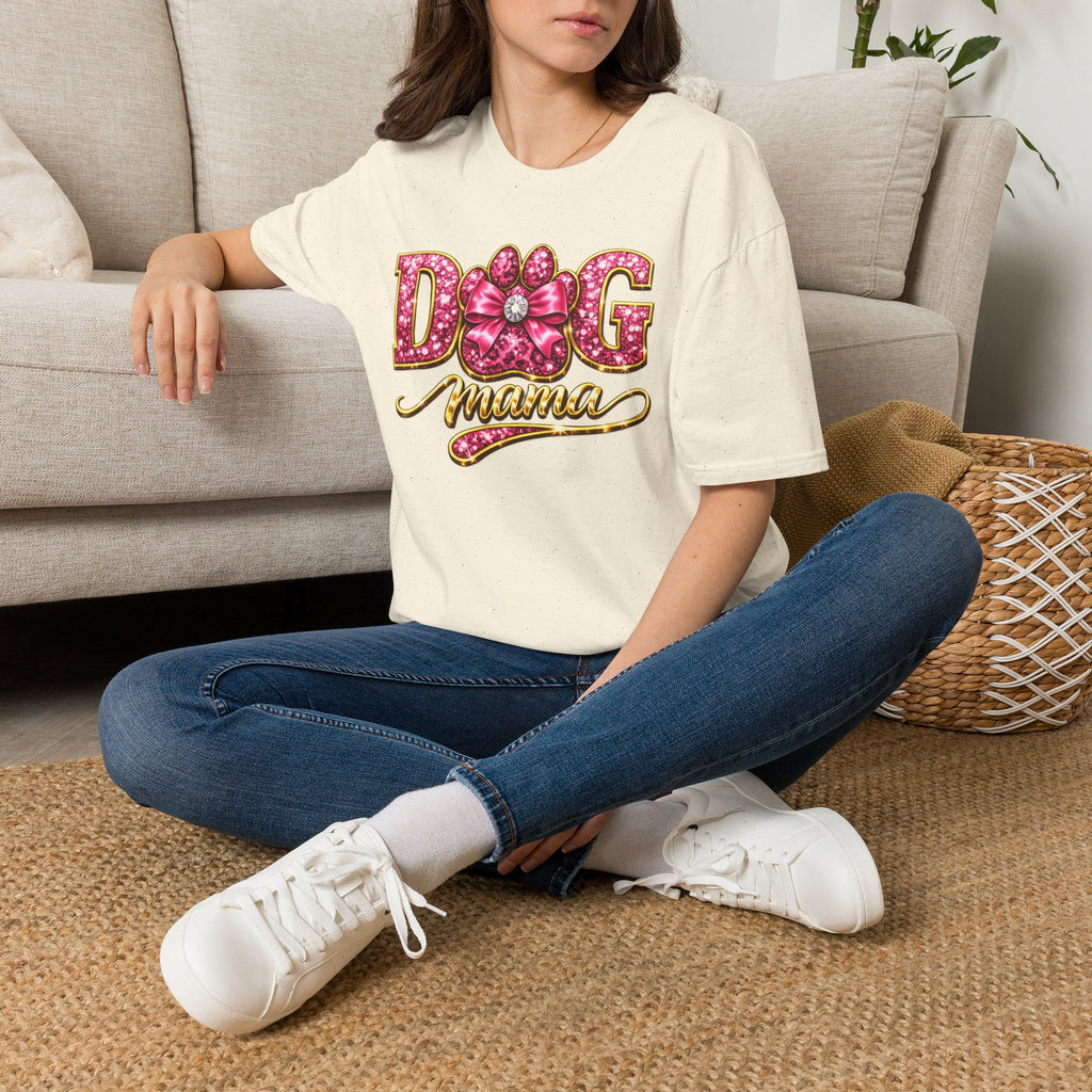 Dog Mama paw print design T-Shirt | pink glitter letters