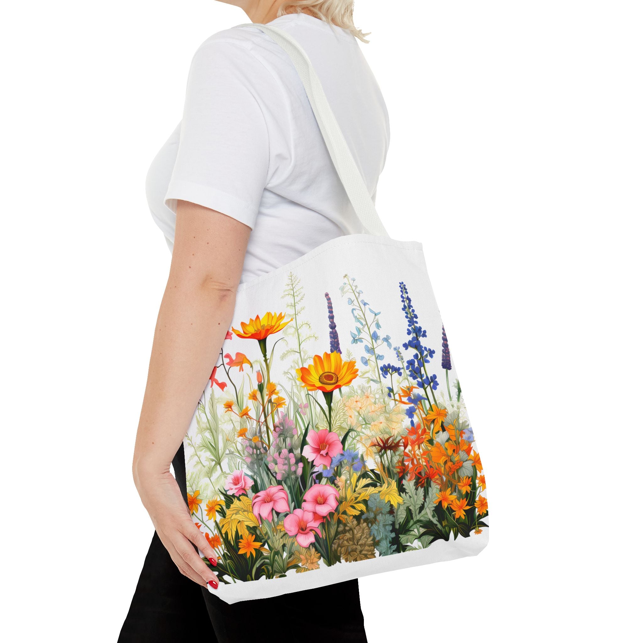 Wildflower Garden Tote Bag | Floral Meadow Illustration, Colorful Bloom Print