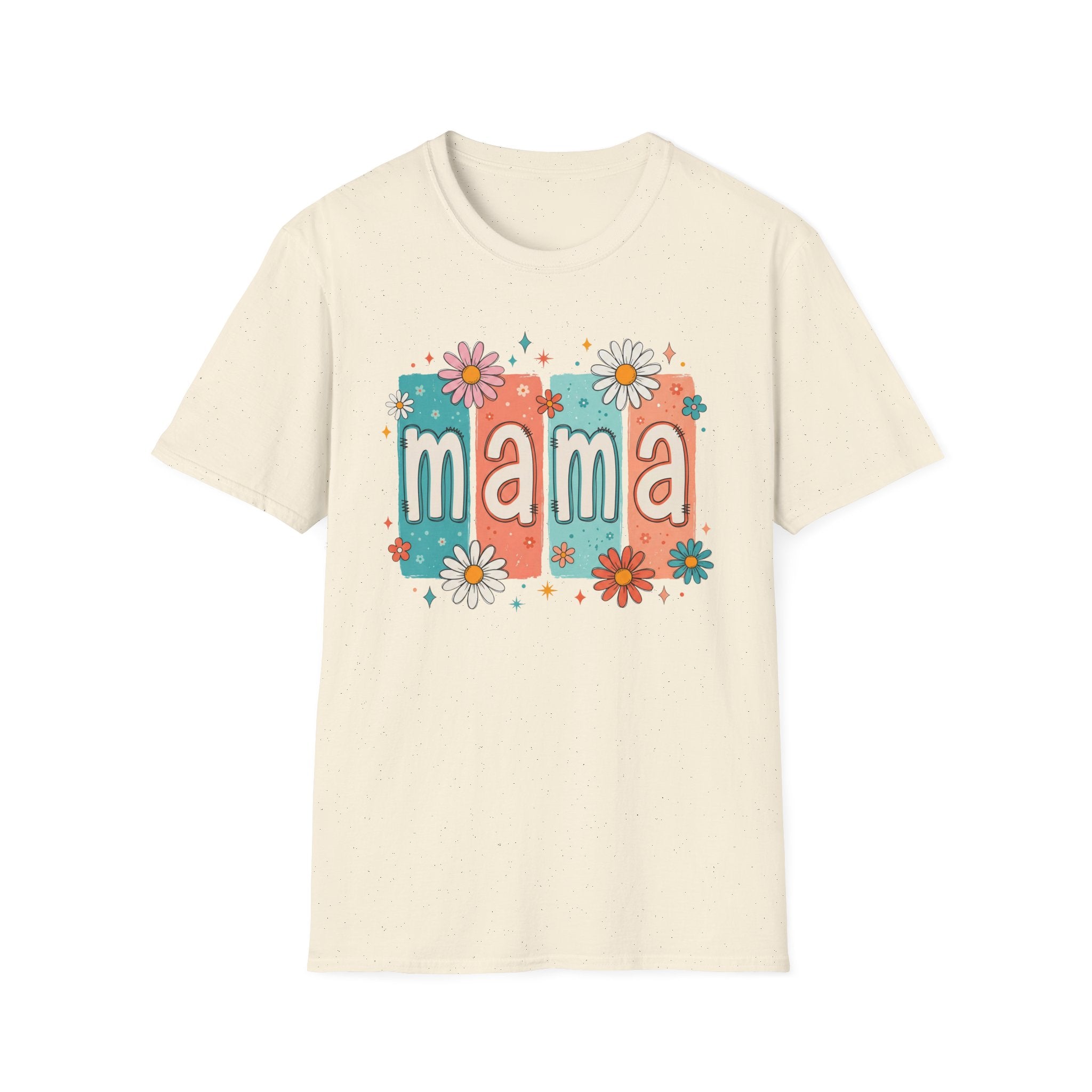 Mama floral retro blocks T-Shirt | daisy mom design