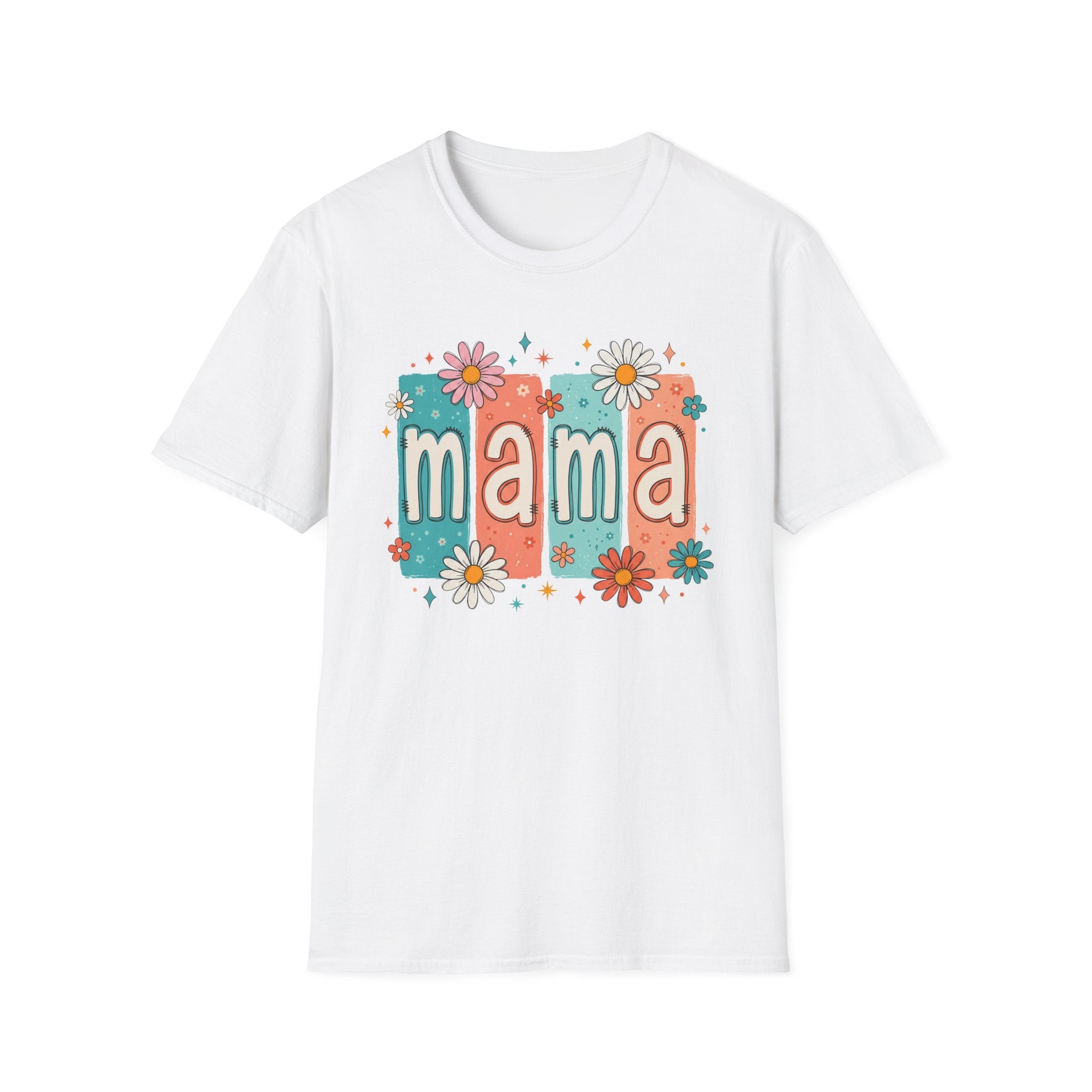 Mama floral retro blocks T-Shirt | daisy mom design