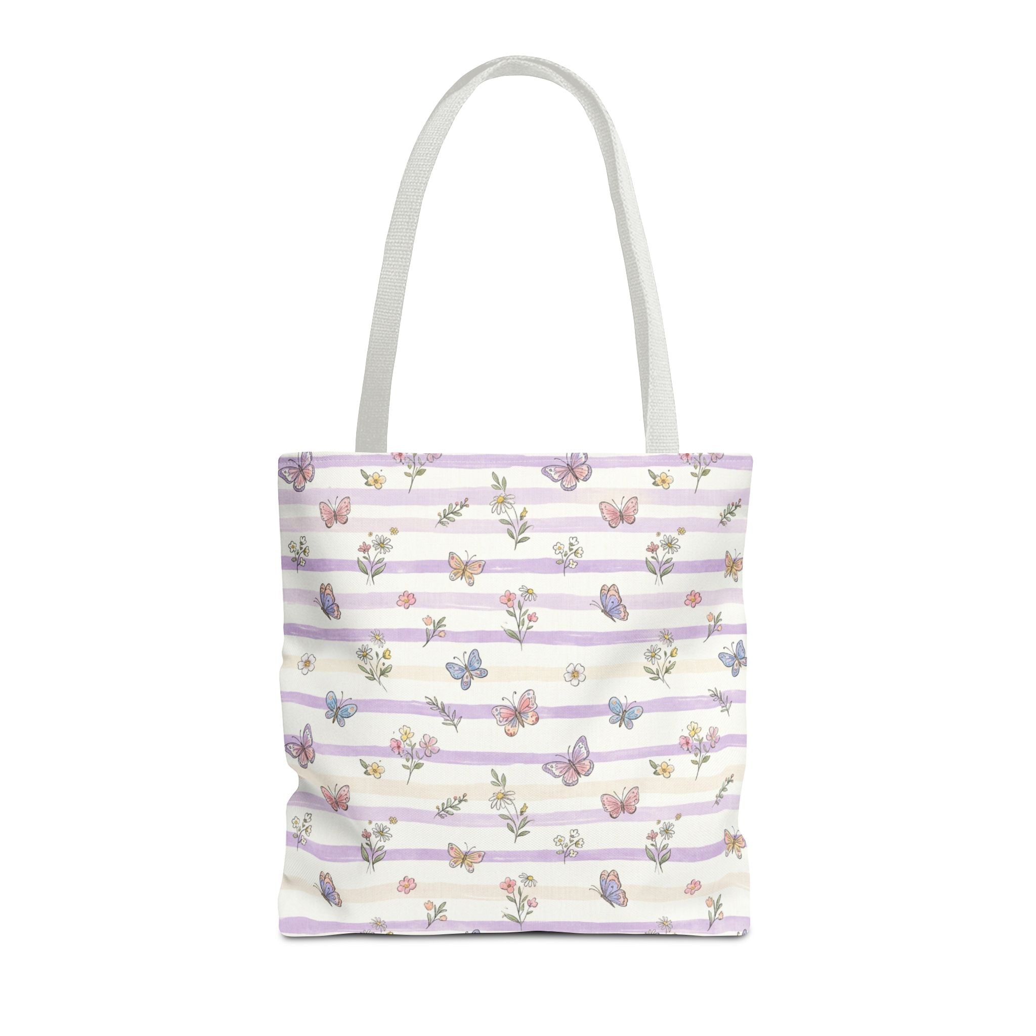 Pastel Butterfly Floral Stripe Tote