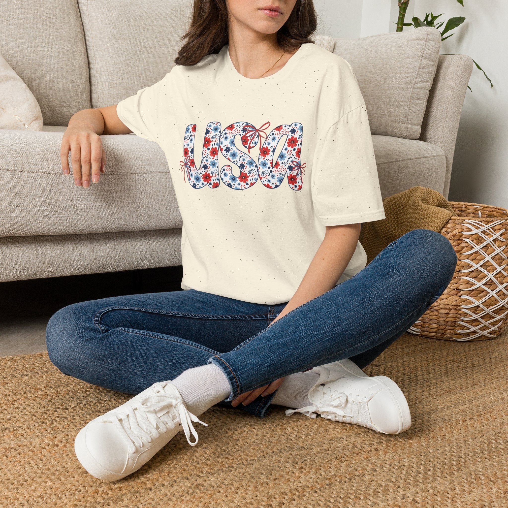 USA floral letters T-Shirt | Patriotic 4th of July design