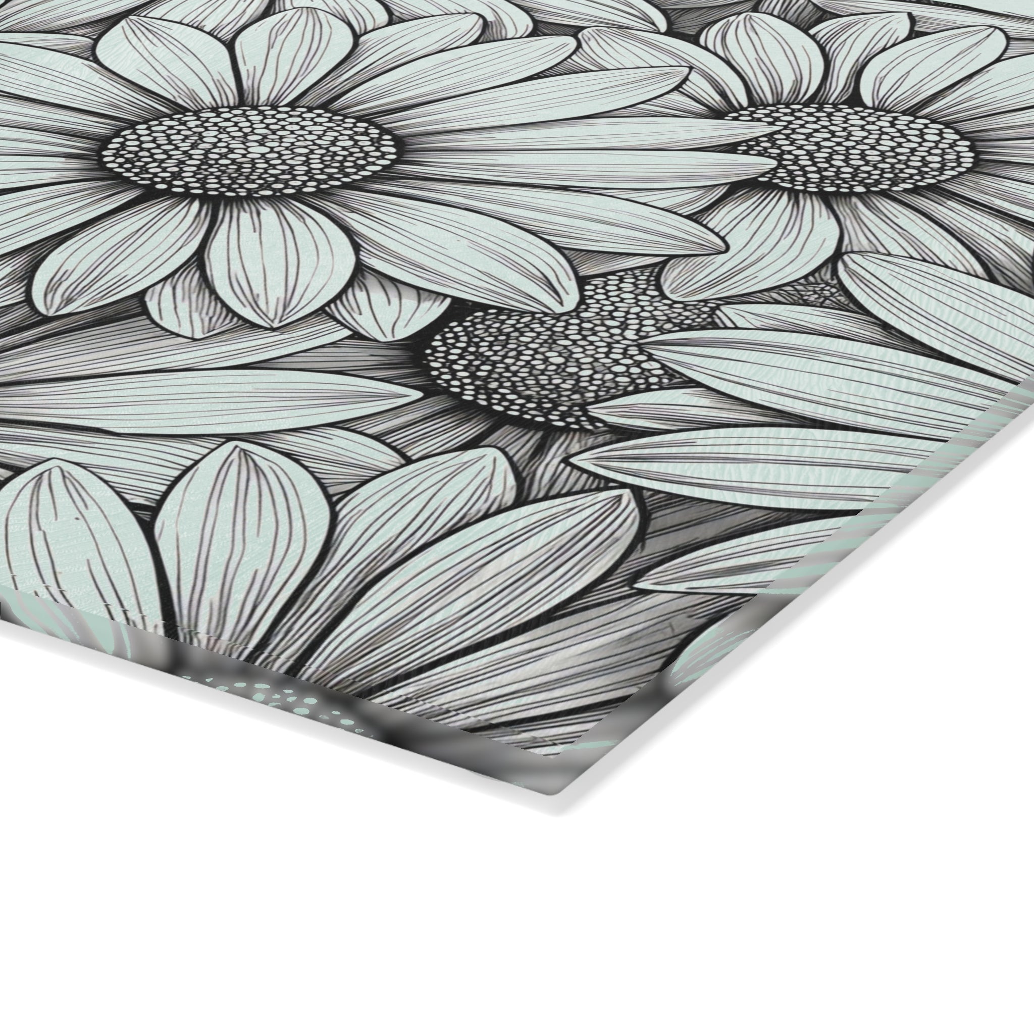 Daisy Floral Pattern Glass Cutting Board | Black White Sunflowers