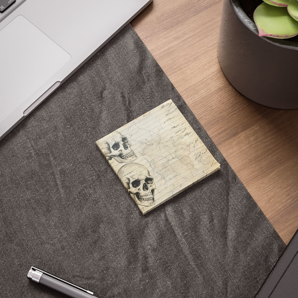 Vintage Skull Illustration Post-it Note Pads | Lined Paper, Antique Script
