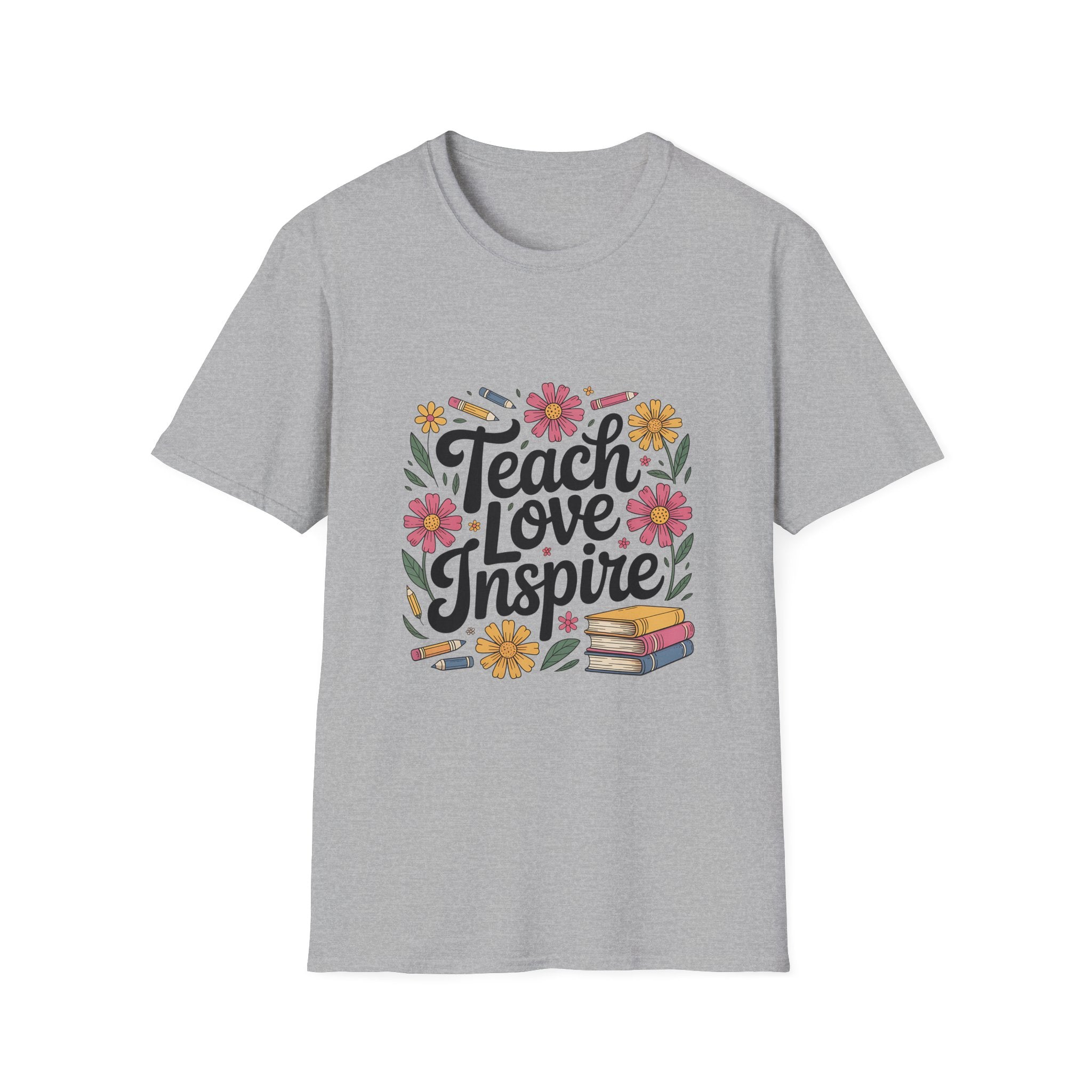 Teach Love Inspire T-Shirt | Floral Books Teacher Appreciation