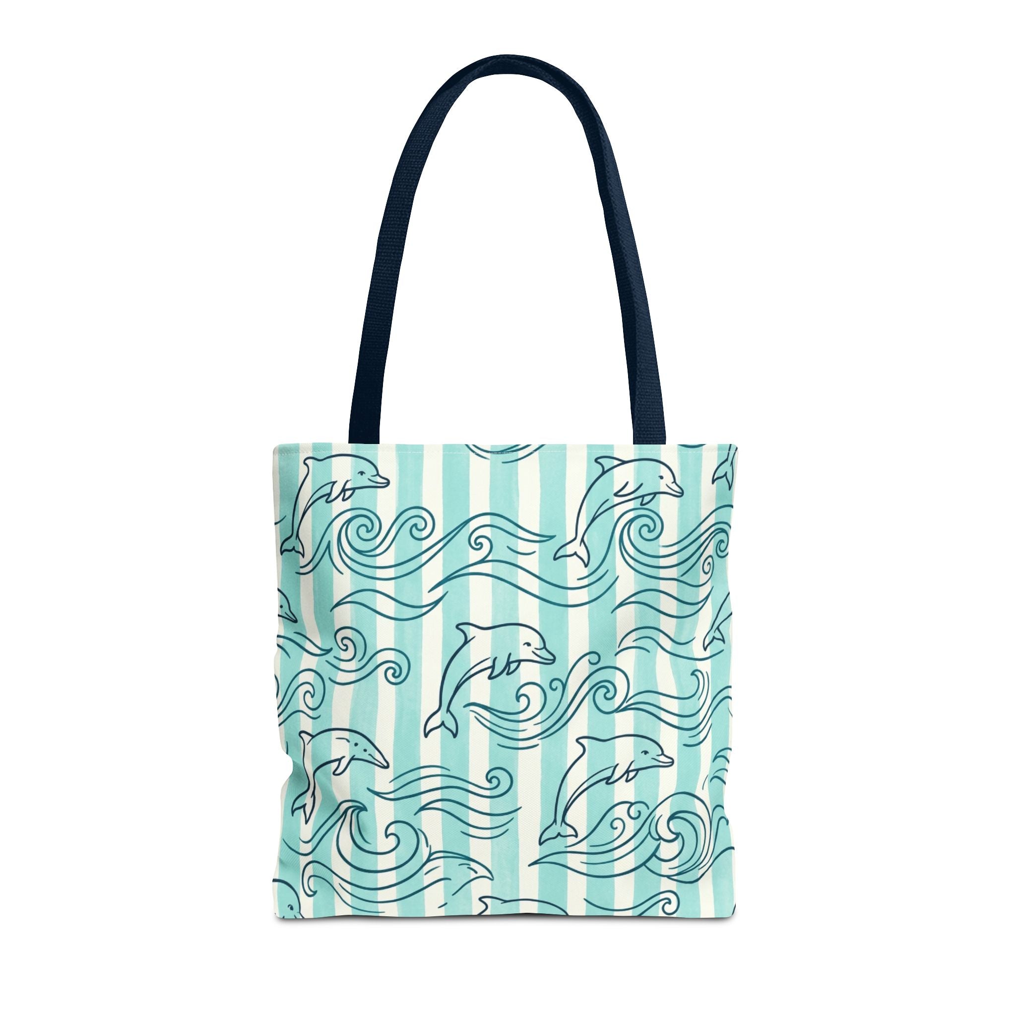 Dolphin Wave Pattern Tote Bag | Aqua Striped Ocean Design