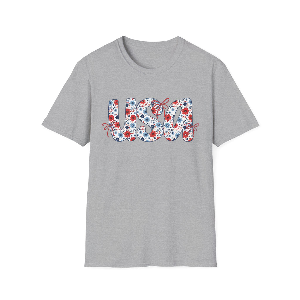 USA floral letters T-Shirt | Patriotic 4th of July design