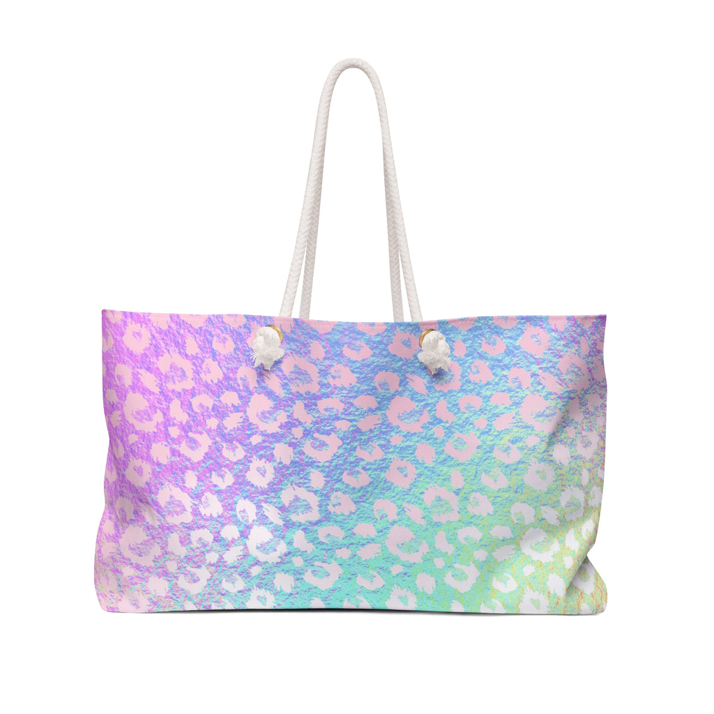 Pastel Leopard Print Weekender Bag | Rainbow Gradient Animal Print