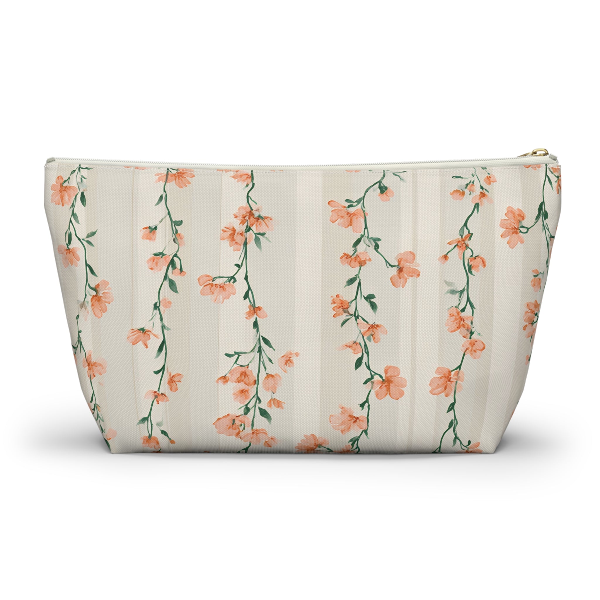 Peach Floral Vines Accessory Pouch | T-Bottom Makeup Bag