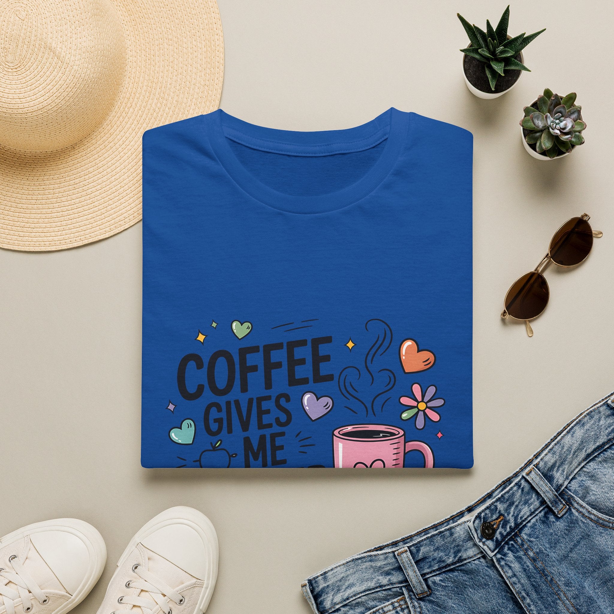 Coffee Gives Me Teacher Power T-Shirt | Teacher Coffee Mug Stack Design