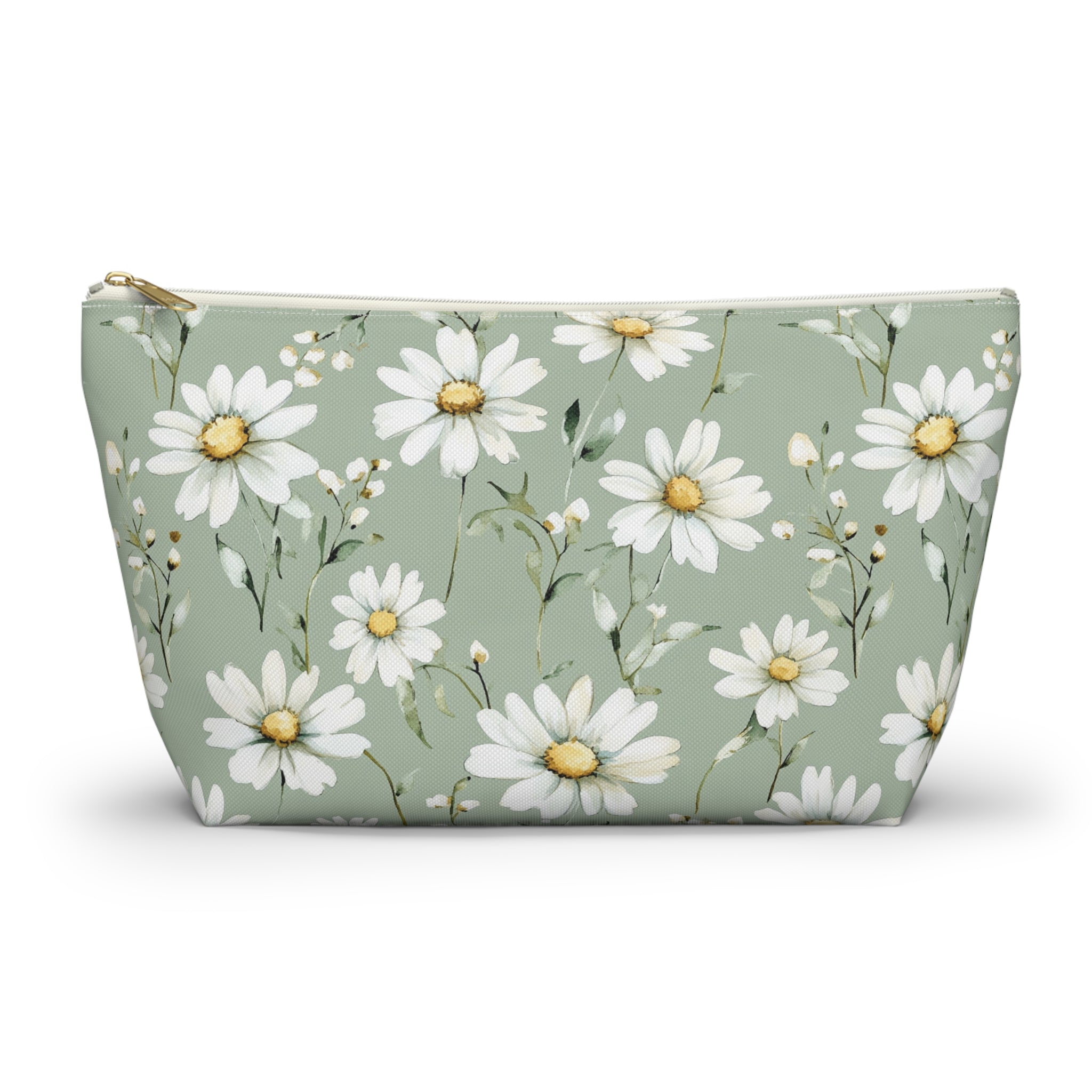 White Daisy Pattern Accessory Pouch | Floral Cosmetic Bag
