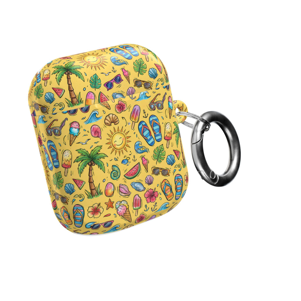 Summer Beach Pattern AirPod Case | Tropical Flip Flops, Suns, Palm Trees