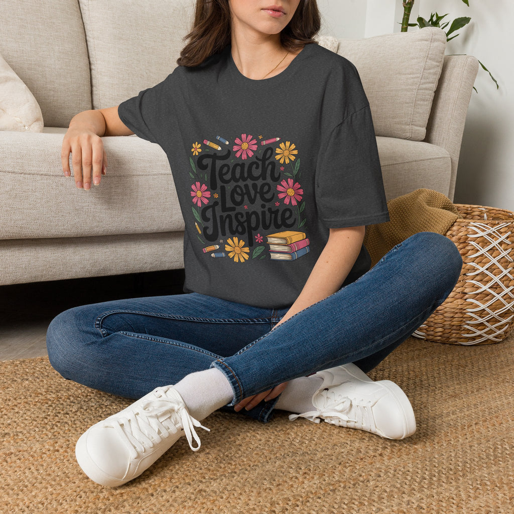 Teach Love Inspire T-Shirt | Floral Books Teacher Appreciation