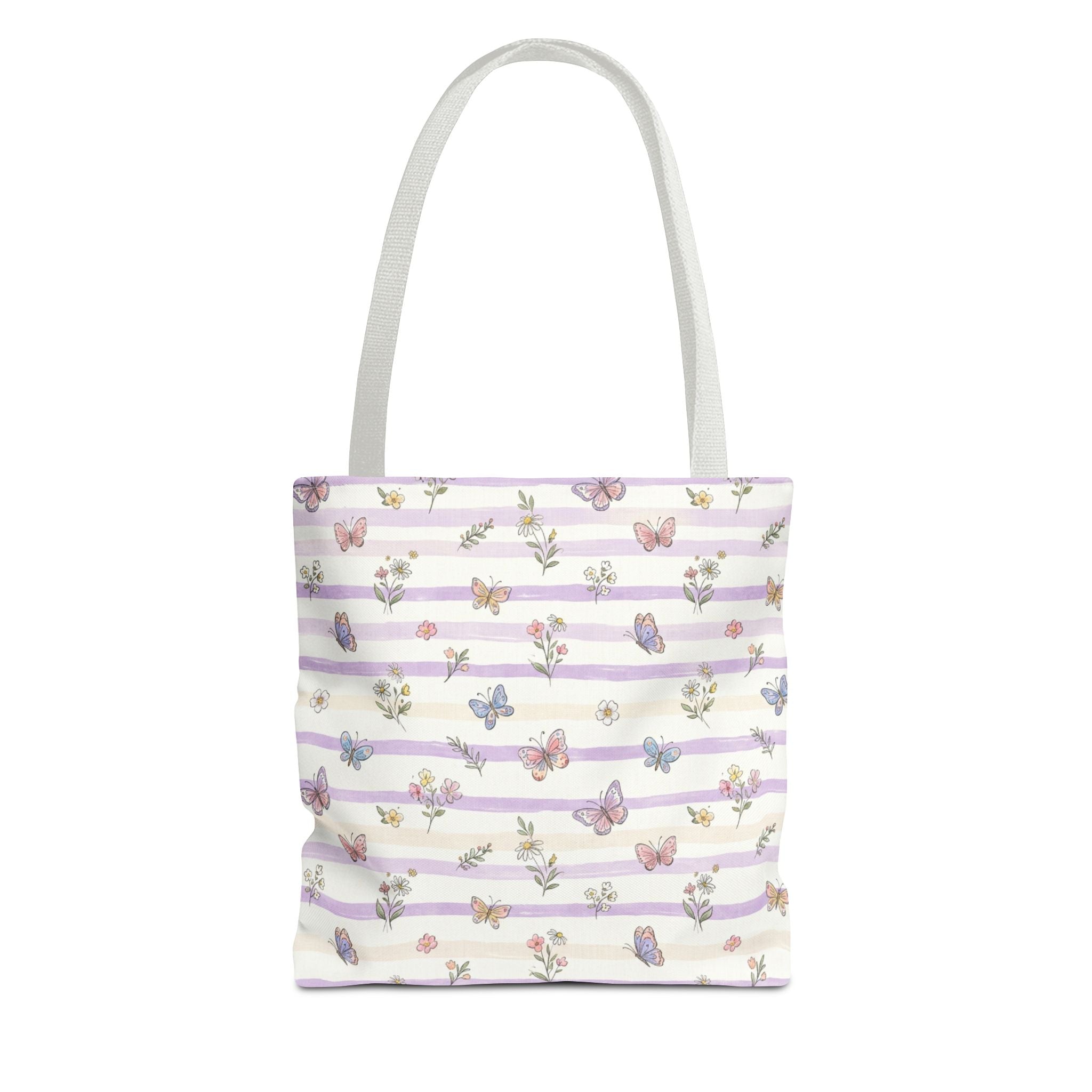 Pastel Butterfly Floral Stripe Tote