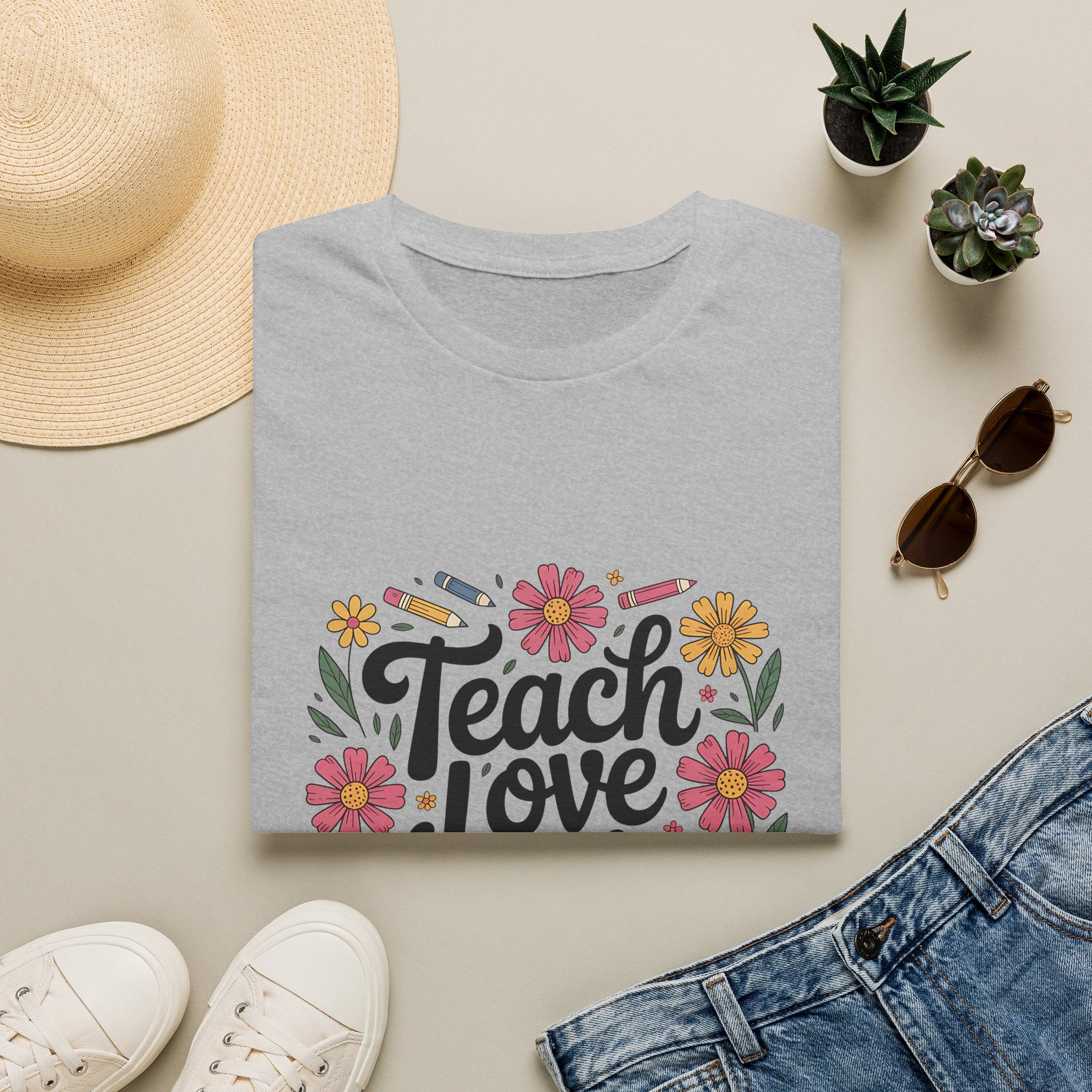 Teach Love Inspire T-Shirt | Floral Books Teacher Appreciation