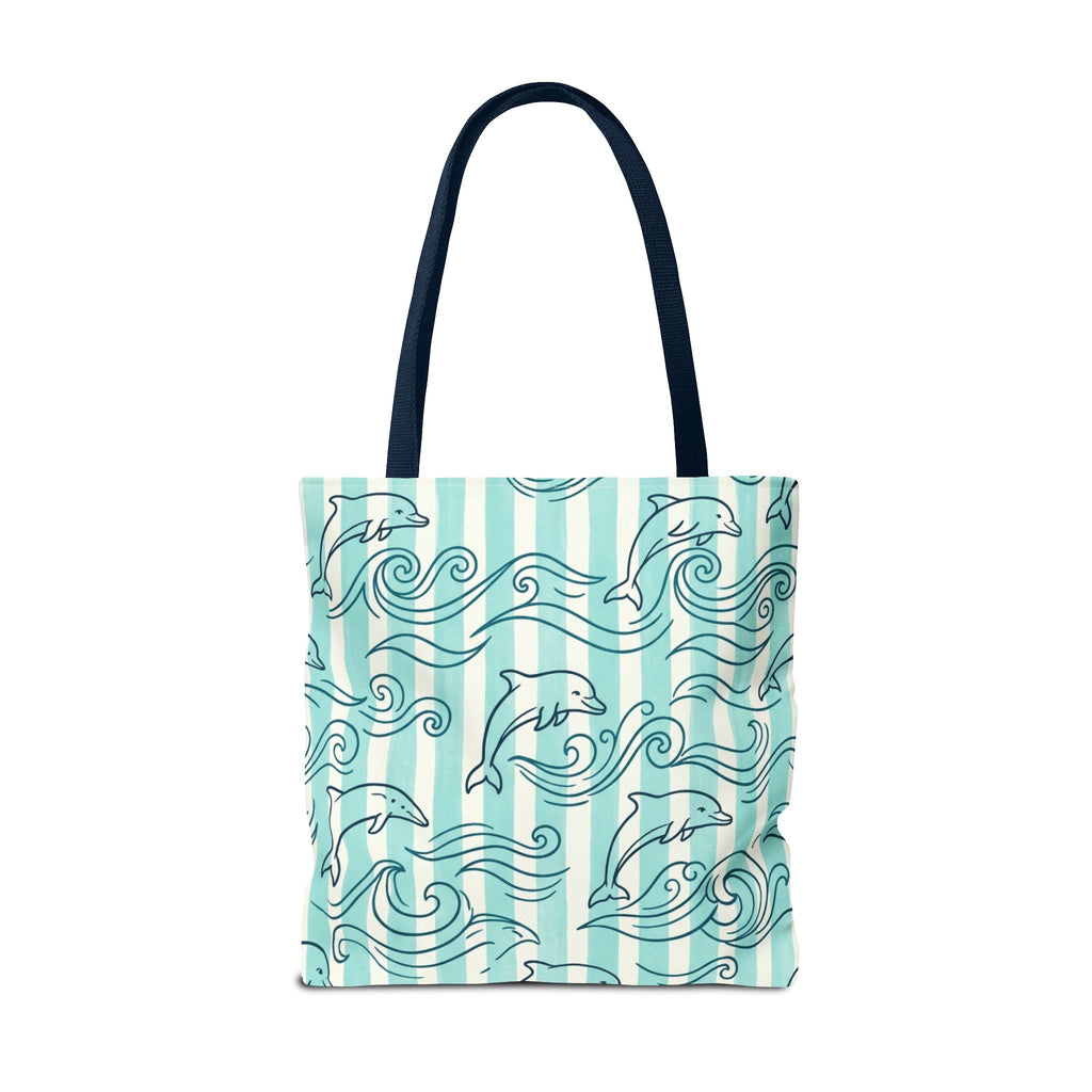 Dolphin Wave Pattern Tote Bag | Aqua Striped Ocean Design