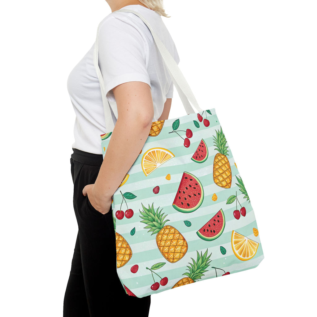Tropical Fruit Pattern Tote Bag | Pineapple Watermelon Cherry Citrus Beach